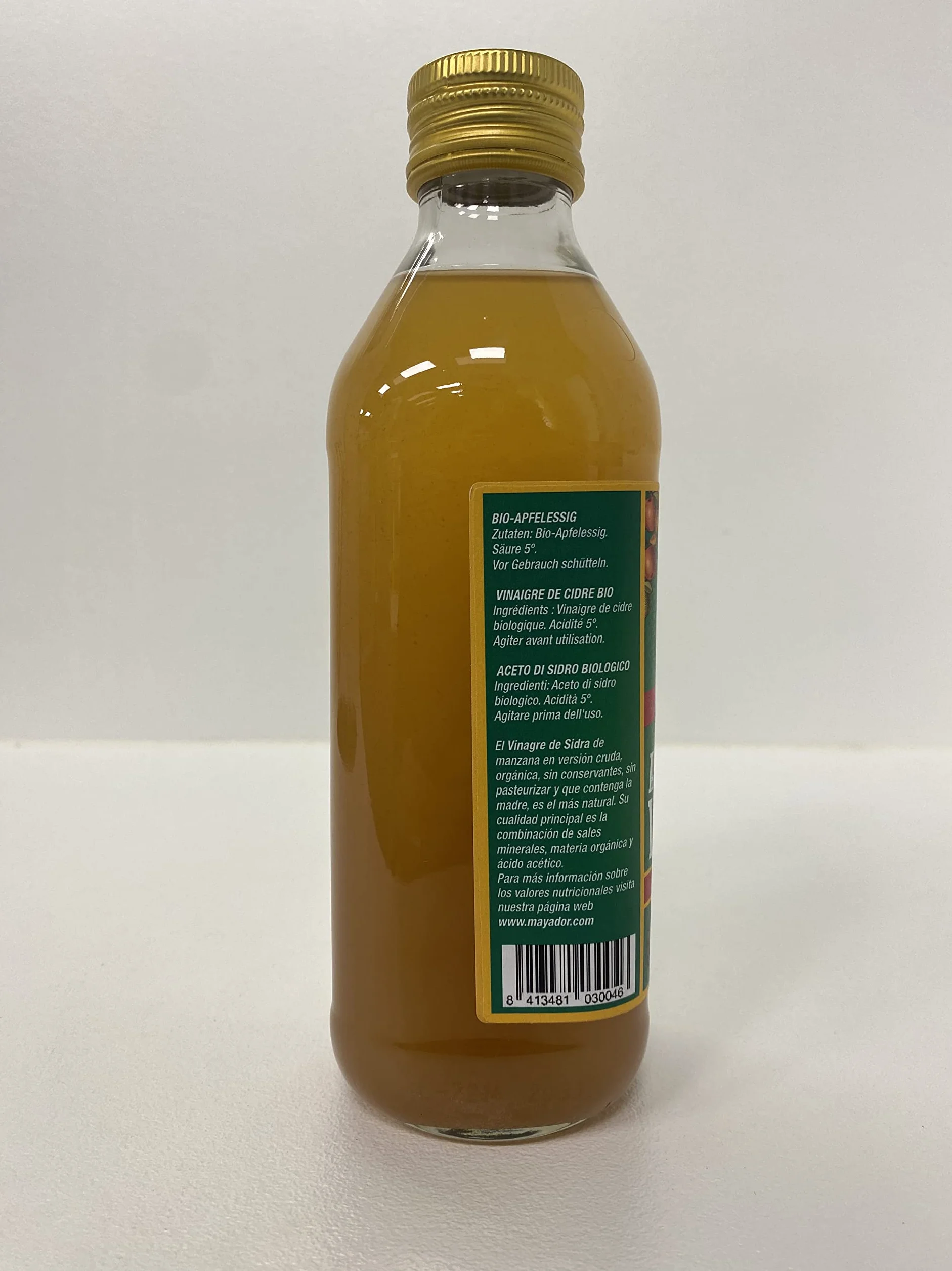 Vinagre de Sidra de Manzana Ecológico con la Madre, Sin Pasteurizar, Sin Filtrar, Sin Gluten, Vegano, Pack 6 x 500 ml