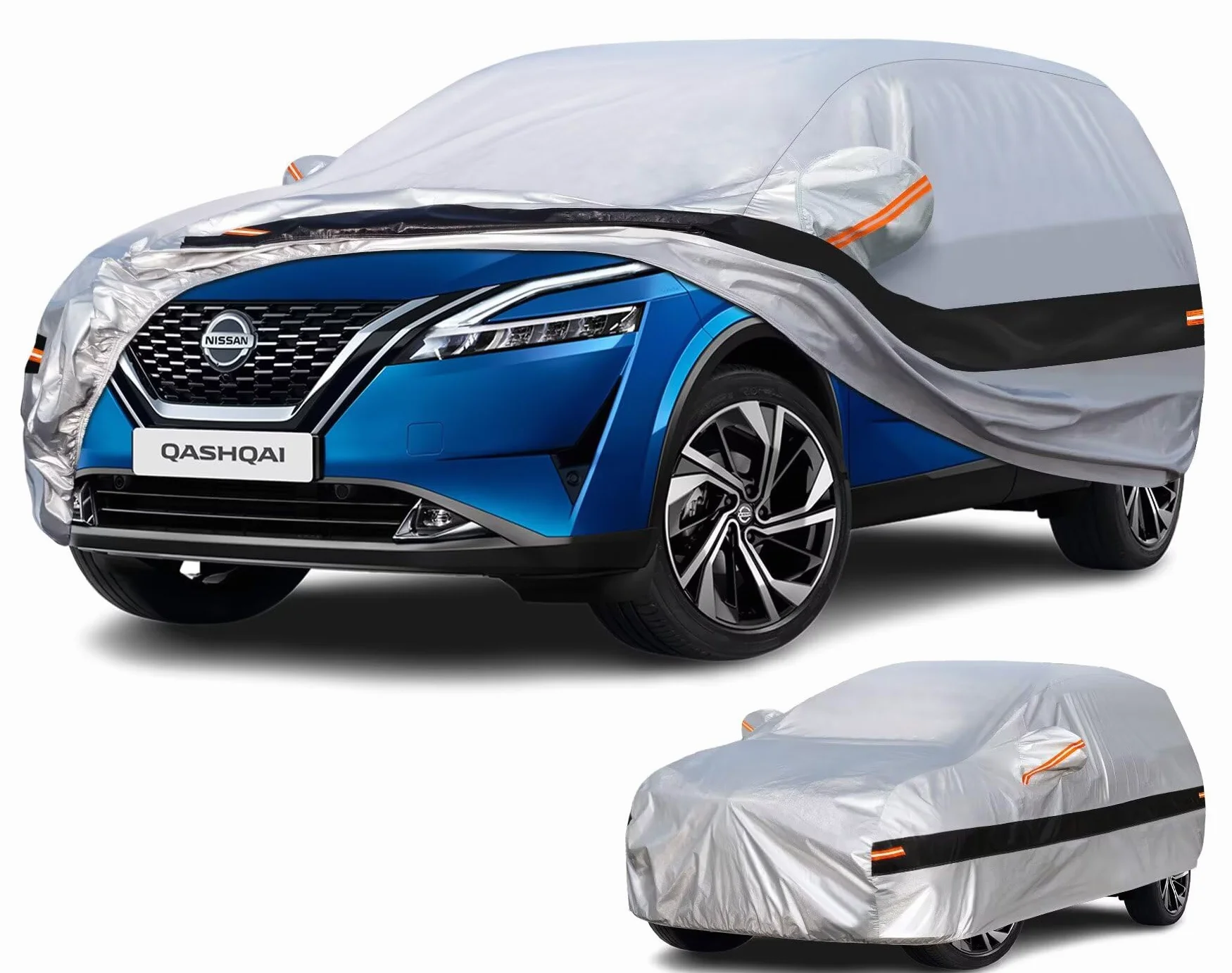 Funda Coche Exterior SUV para Nissan Qashqai(2007-2025),Funda Coche 10 Capas de Protección,Cubre Coche 100% Impermeable,Antipolvo,Cortaviento,Impermeable a la Lluvia,Protección UV