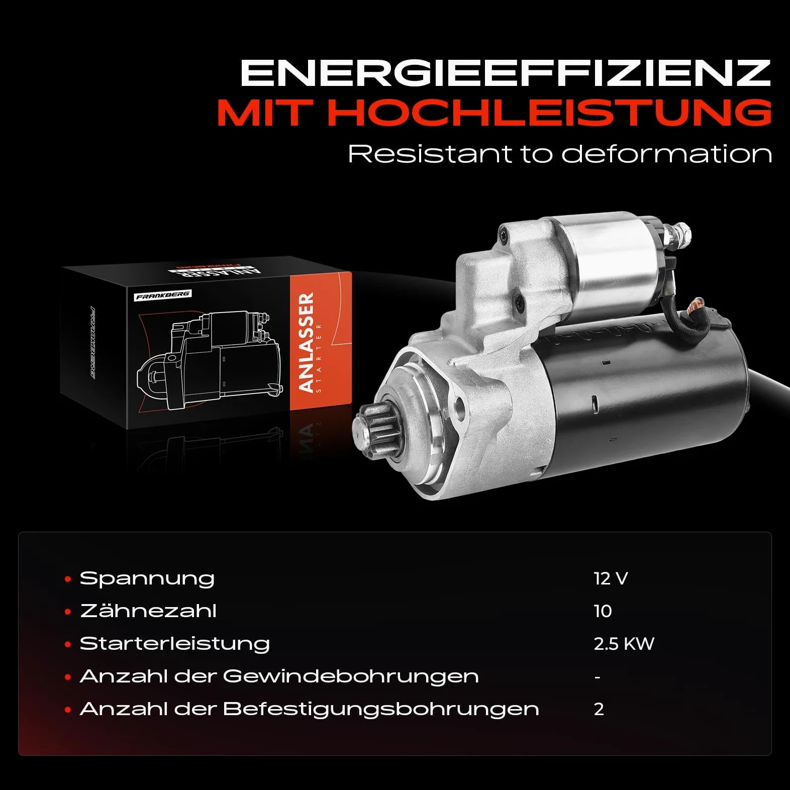 Frankberg Motor de arranque 25 kW 12 V 10 dientes 0001125057 | Compatible con: C.a.y.e.n.n.e 9PA