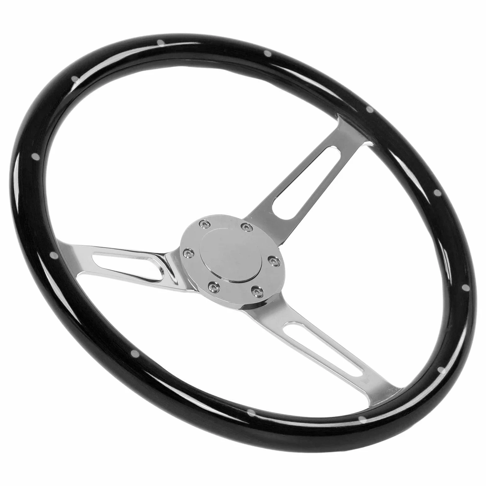 Volante Clásico, Agarre de Nogal de 15 Pulgadas, Volante de Madera de Acero Inoxidable de 3 Radios, Universal con Cubierta de Altavoz, Paquete de Tornillos y Llave para Adaptador de Cubo de