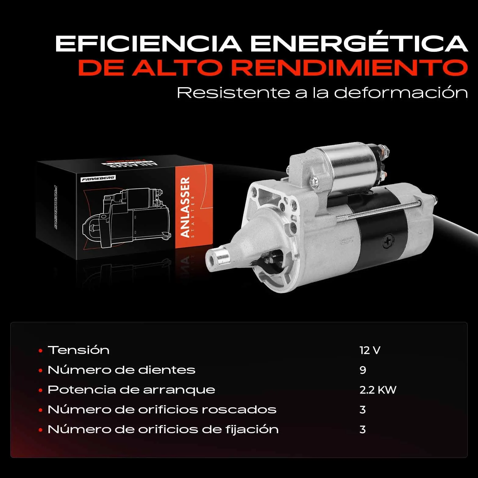 Frankberg Motor de arranque para automóvil 2,2 KW/12 V/9 dientes Compatible con Voyager IV RG RS 2.8 CRD Grand Voyager V RT 2.8 CRD Replace# M002T88971,4868860AA