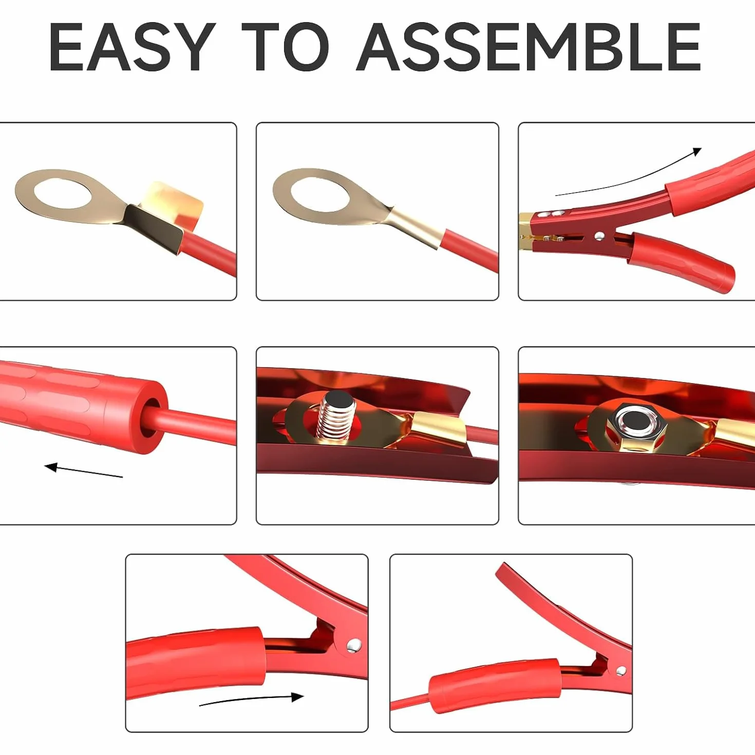 Greluma 2 Piezas 1000A Abrazaderas Cable Puente batería, Pinzas cocodrilo Resistentes, Cables Salto Abrazadera Refuerzo Abrazaderas Cargador batería Coche, Adecuado para Coche,vehículo,Barco