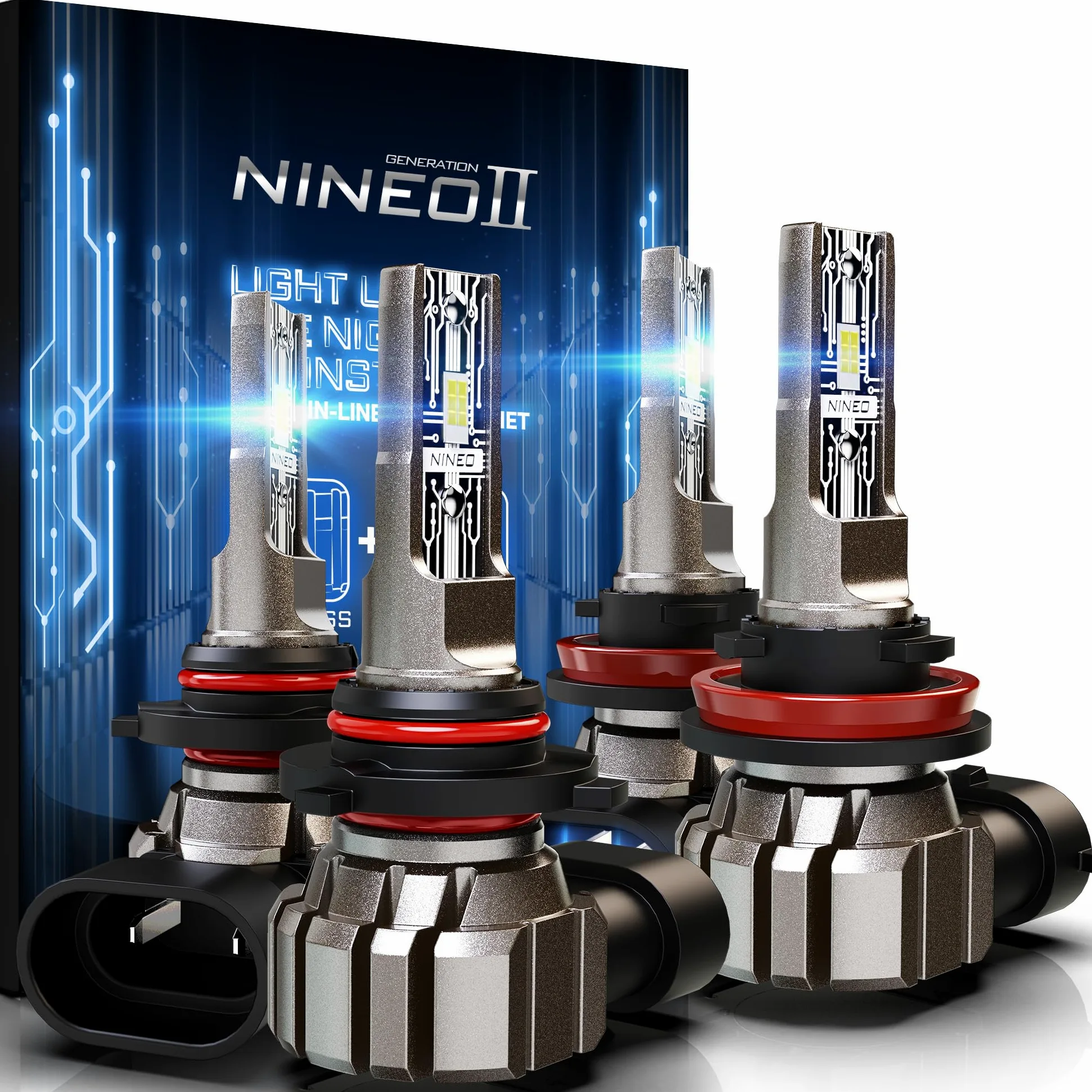 NINEO H-11 90-05 Combo, H9 H8 HB-3 Bombillas de conducción, Plug and Play, uso todoterreno o luz antiniebla, paquete de 4