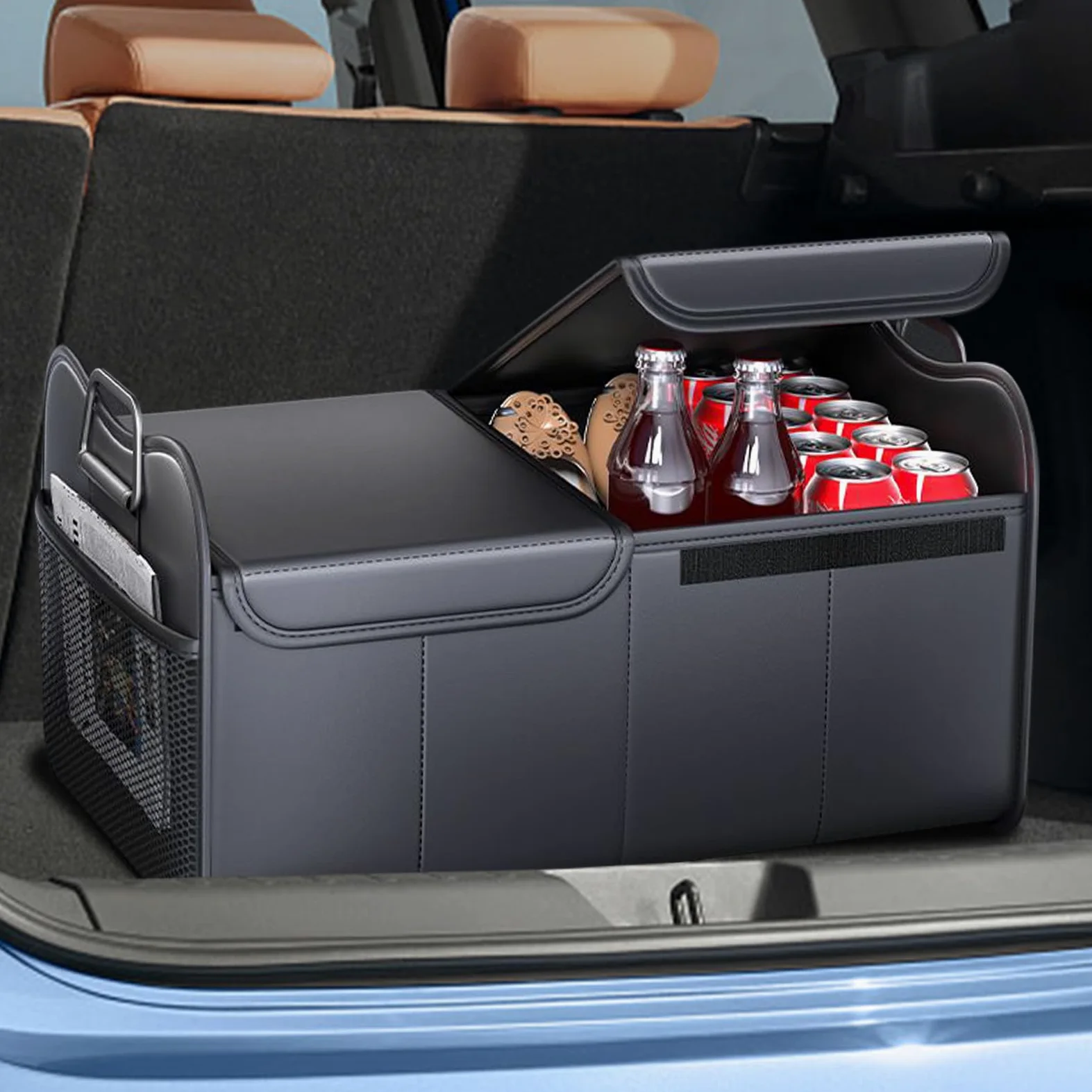 Organizador de maletero para coche, organizador de carga de coche con | , de almacenamiento plegable grande, accesorios de vehículo para asiento trasero, RV, camión, automóvil, SUV, mujer