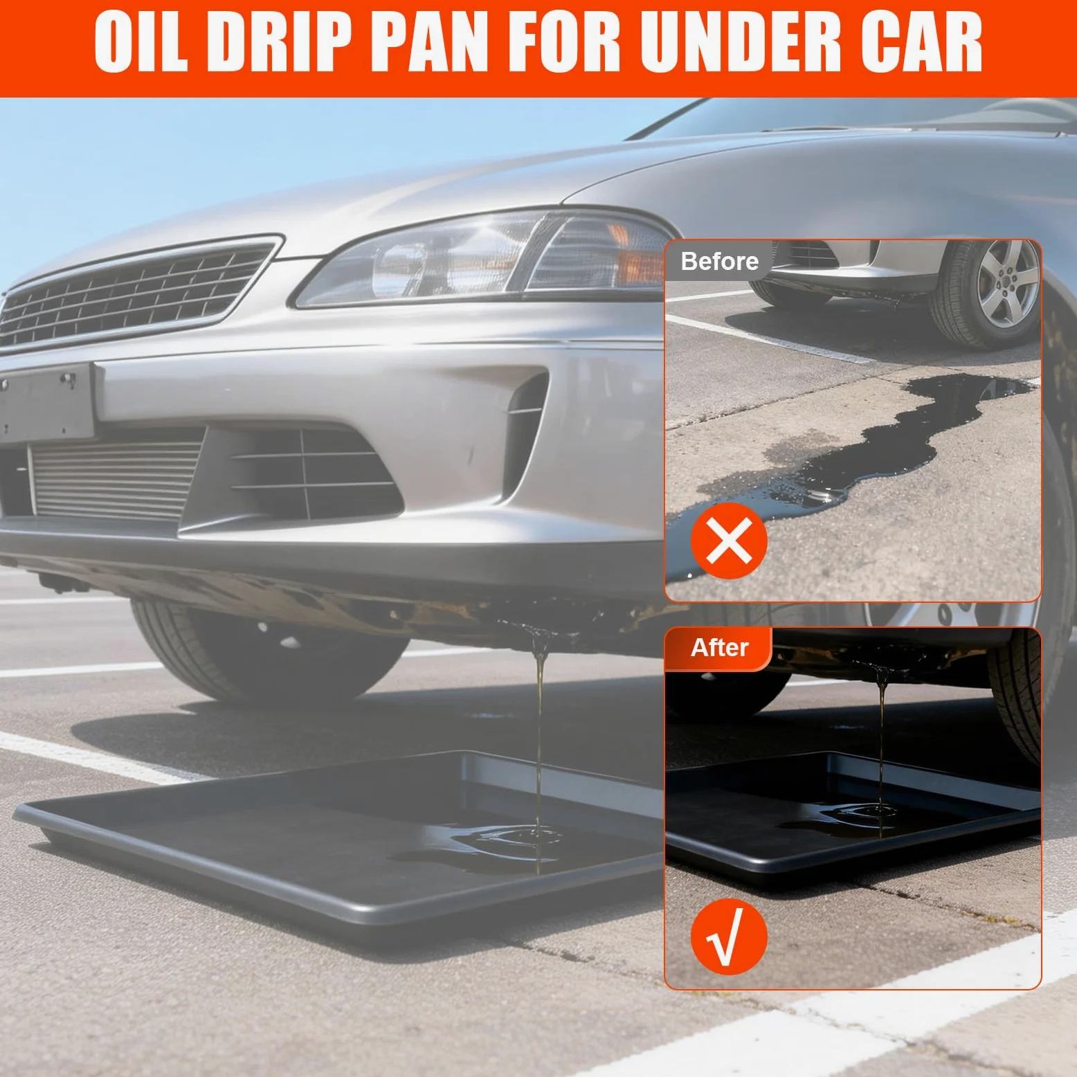 Bandeja de aceite para debajo del coche (80 x 61 x 4 cm), cárter flexible con alfombrilla de fieltro, bandeja antigoteo grande a prueba de fugas para cambio de aceite del coche, mantenimiento del