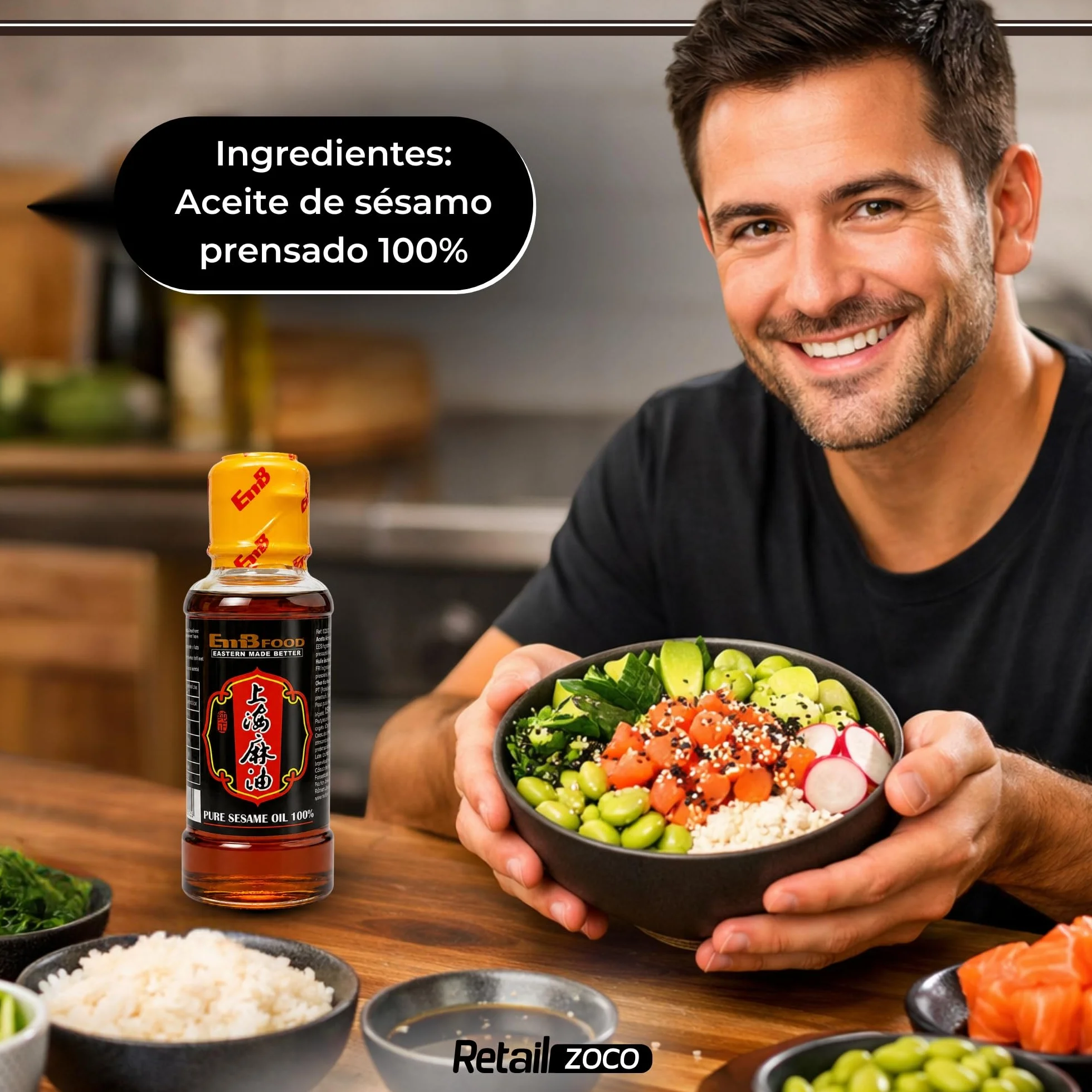 Aceite de Sésamo Puro 100% Tostado, 150 ml, para Wok, Ramen, Sushi