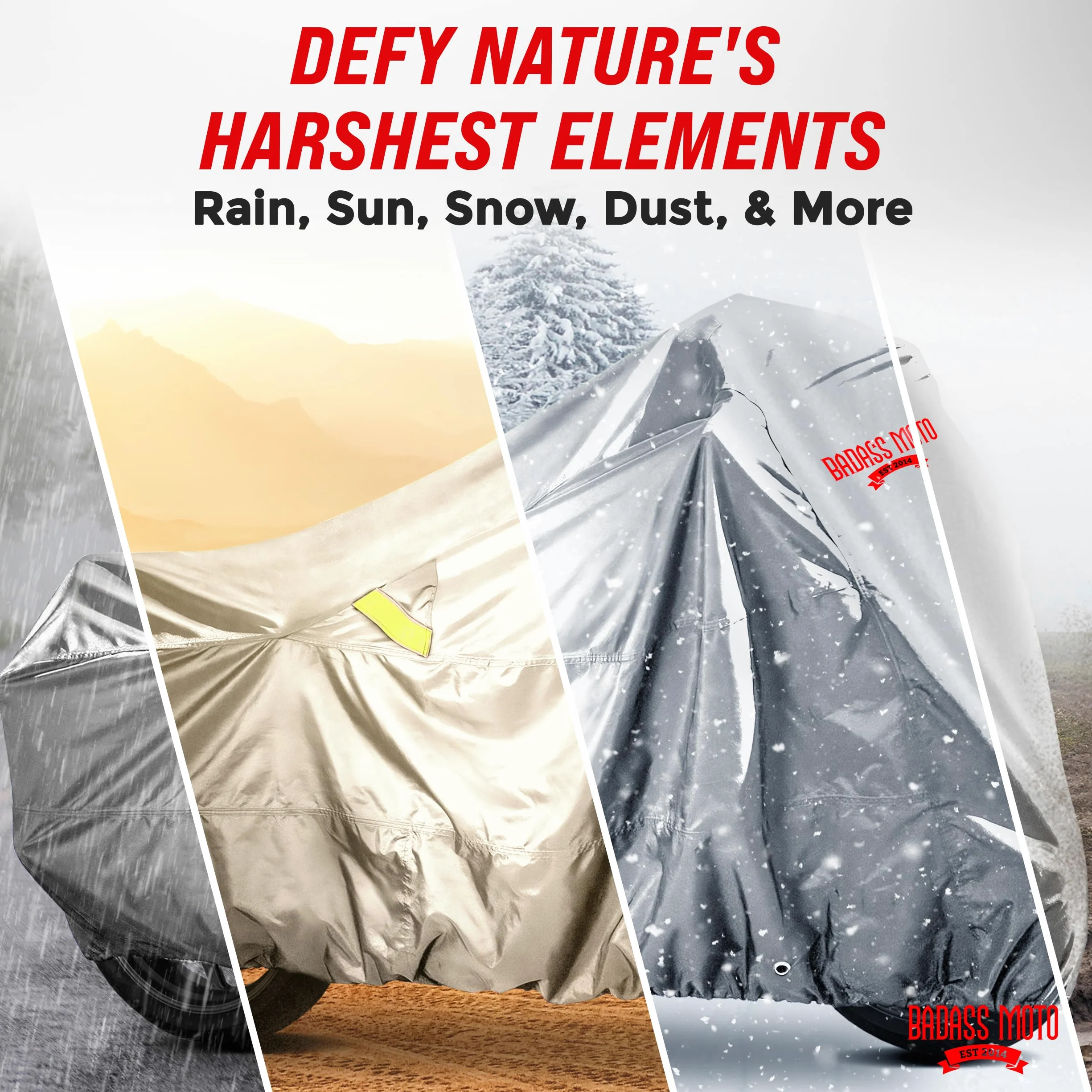 Badass Moto Ultimate - Funda impermeable para motocicleta, fundas de motocicleta para almacenamiento al aire libre para Harleys, bicicleta de calle o deportiva, costuras selladas, forro de parabrisas