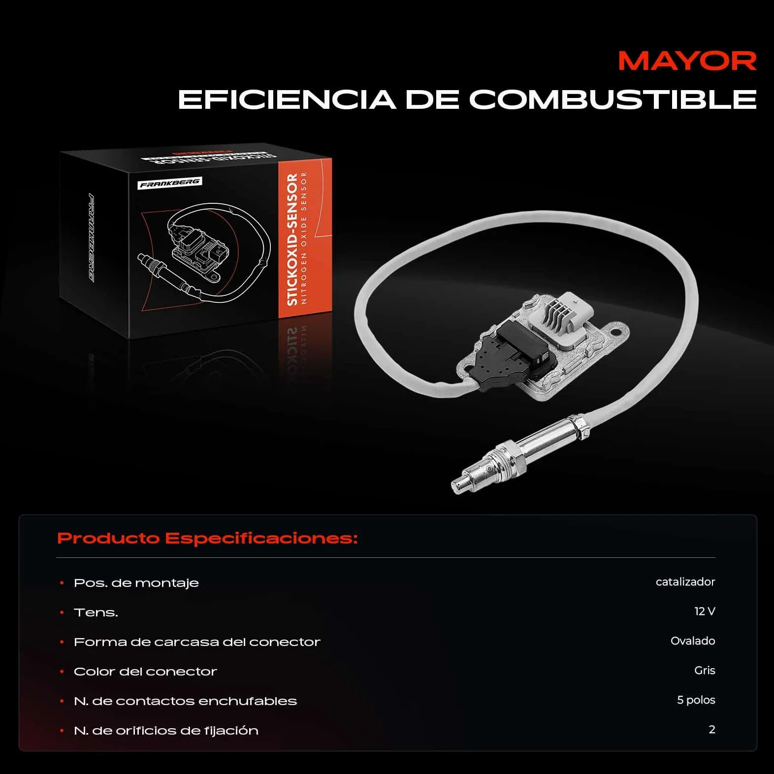Frankberg Sensor de NOx 5 Polos 9821121180 | Compatible con: 508 SO I 8E, Caja Experto V, Plataforma plana/chasis V inestable, Caja de socio/MPV K9