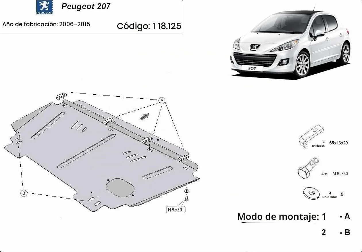 Protección metálica bajo la marca Peugeot 207 - (2006-2014)
