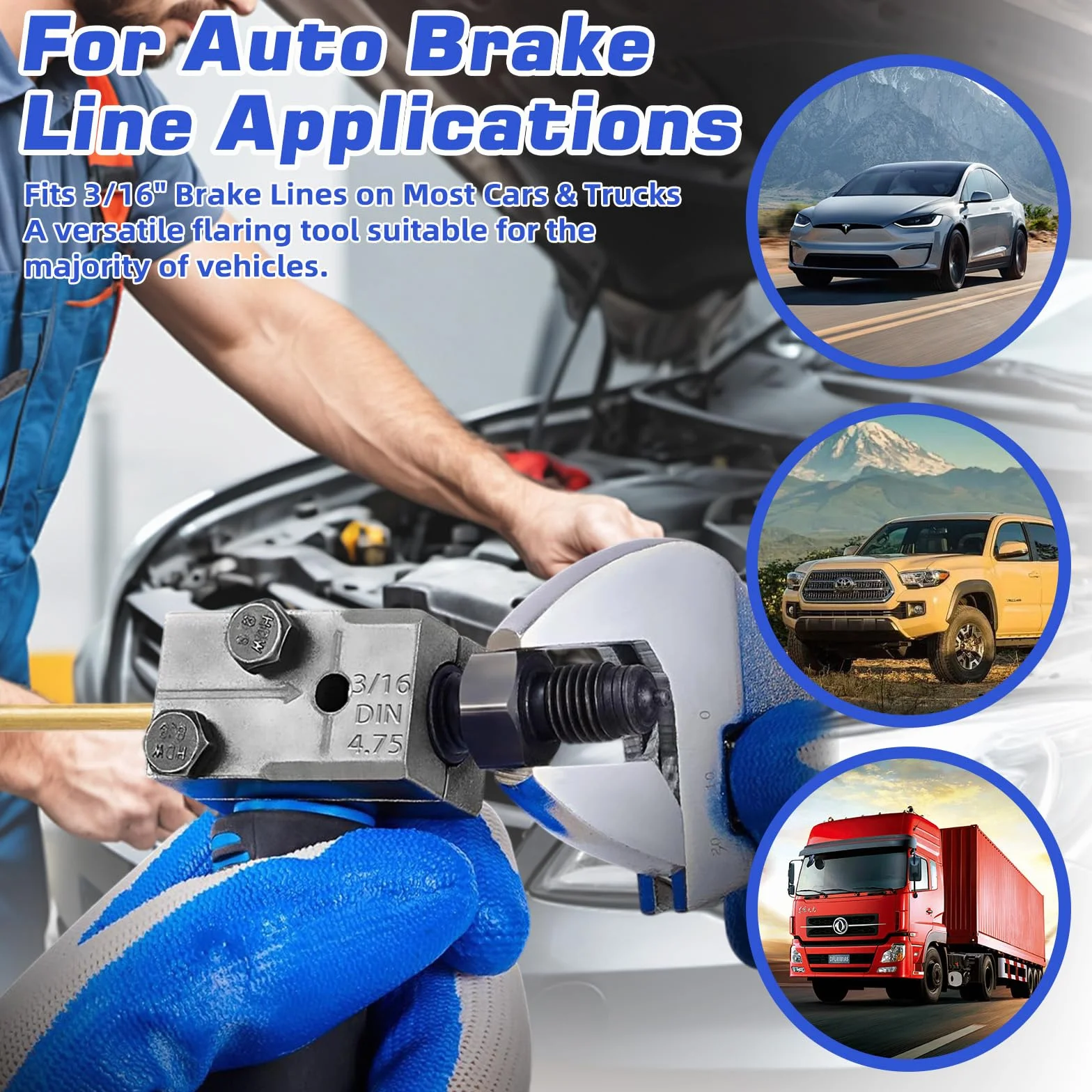 Cable de freno, herramienta para rebordear para líneas de freno de coche de 4,75 mm y 3/16", compatible con DIN, kit universal para tubos de cobre, níquel y acero, herramienta robusta para coche