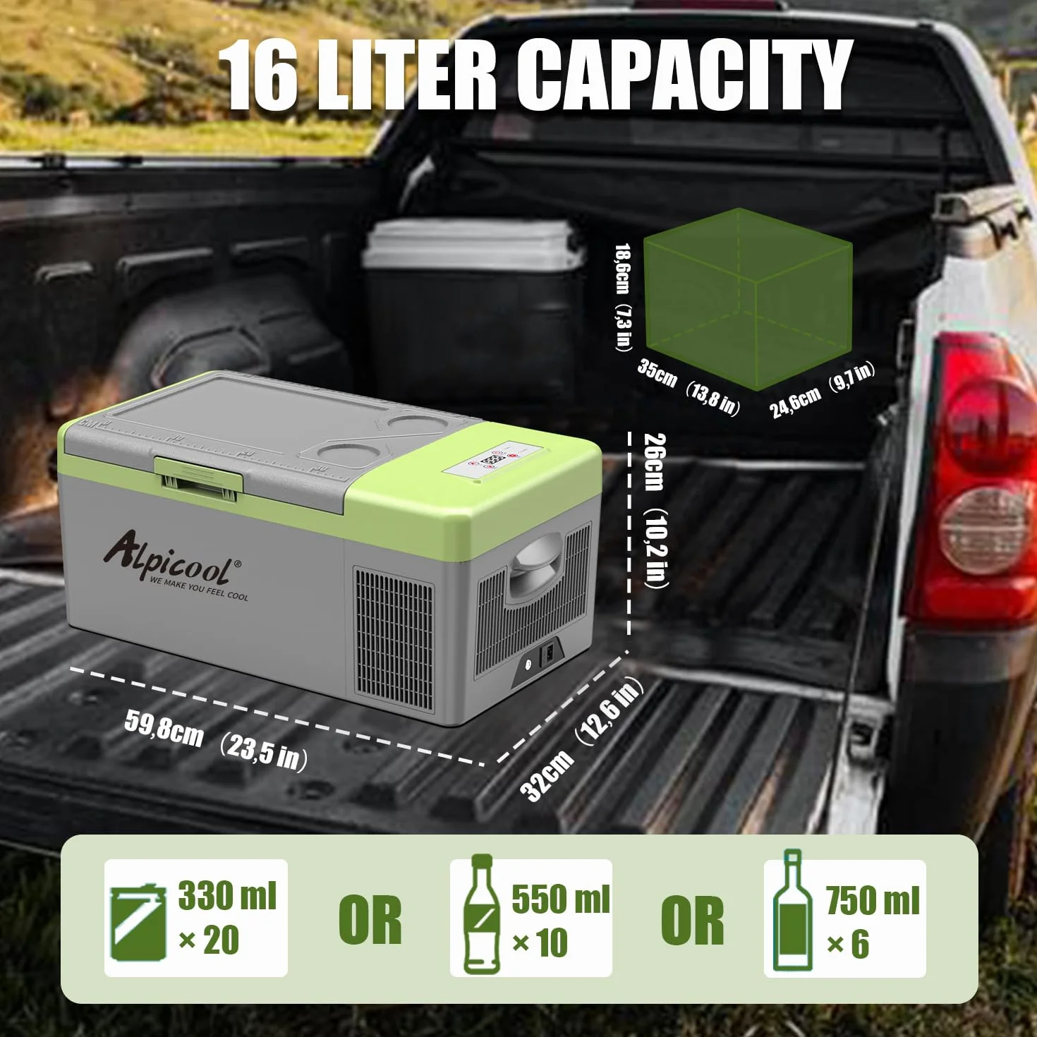 Alpicool Y16T 15L Mini Nevera de Coche portátil Eléctrica 12/24V CC Refrigerador de Coche para Hogar Aire Libre Camping, Viajes, Automóvil Enfriamiento de -20ºC a +20ºC