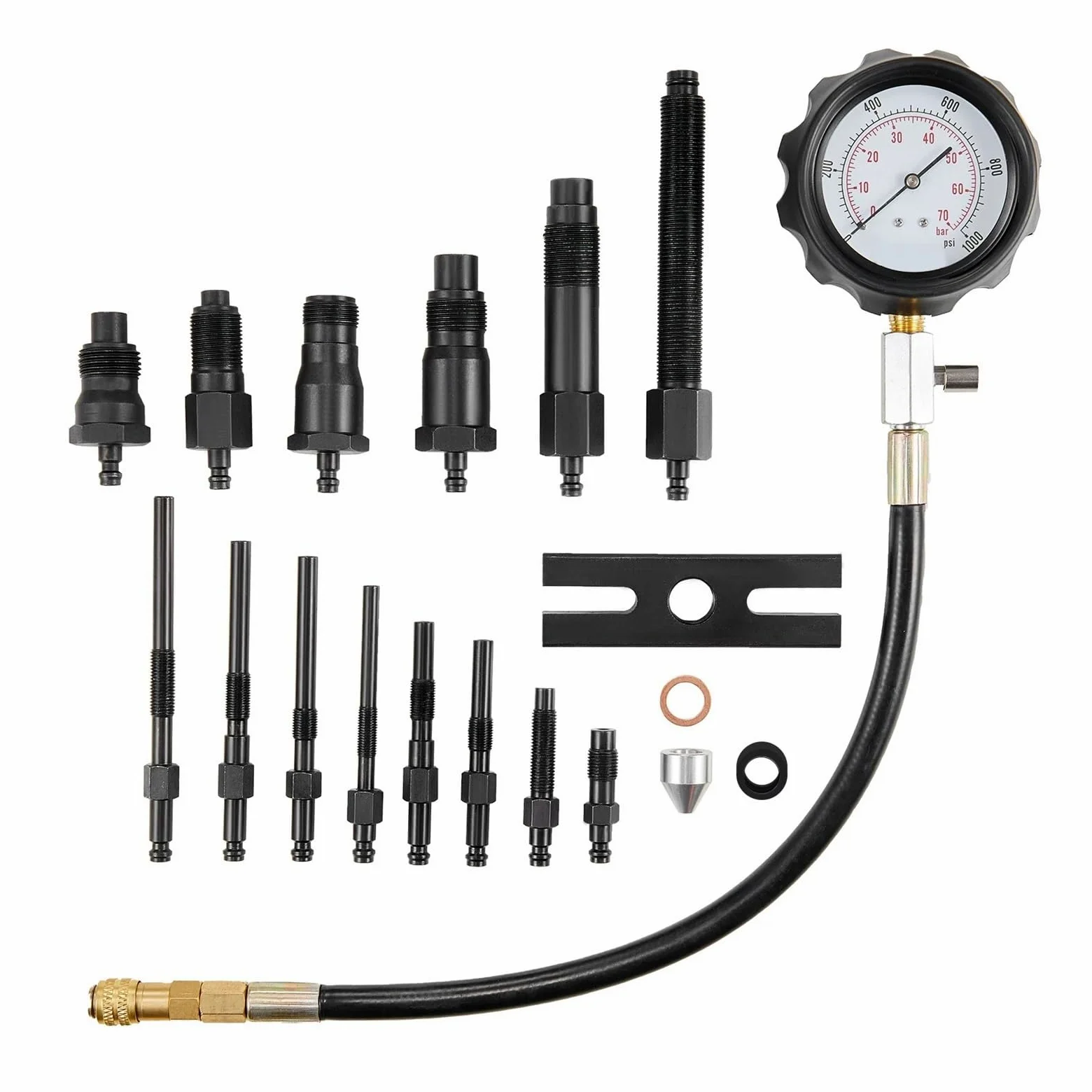 Probador de compresión de Motor, Kit de 18 Piezas para Comprobar la presión de los Cilindros, comprobador de inyectores para Camiones (diésel).