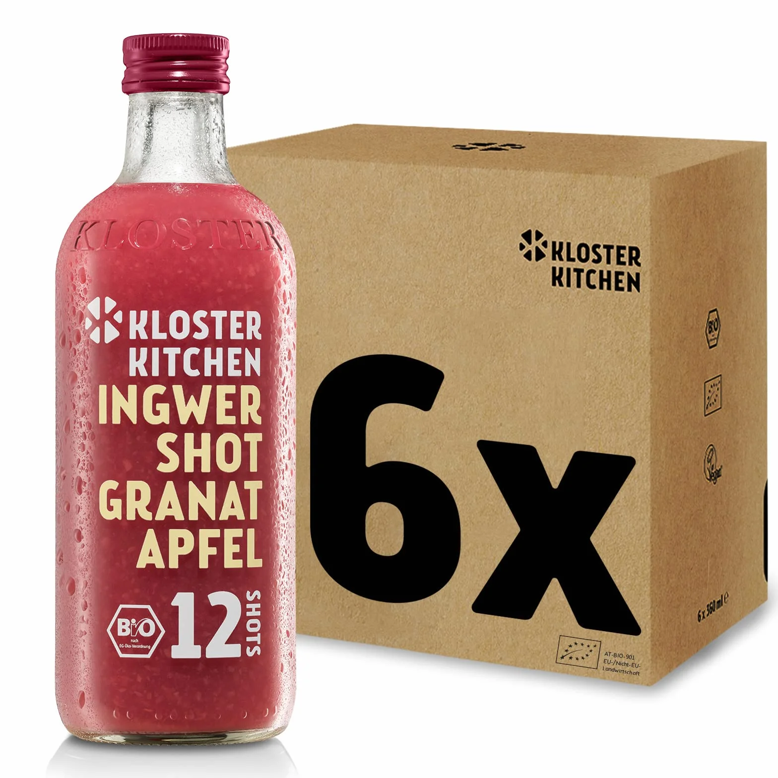 Kloster Kitchen Jengibre Shot 12SHOTS 6 x 360 ml, con trozos de jengibre, vegano