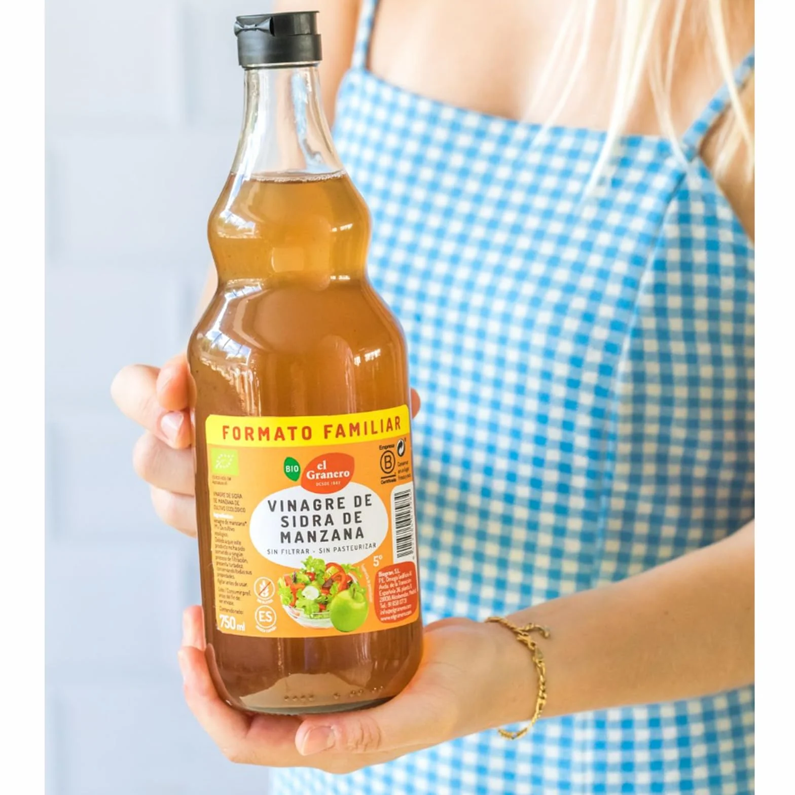 El Granero Integral Vinagre de Sidra de Manzana 75 cl Sin Filtrar ni Pasteurizar Sin Gluten