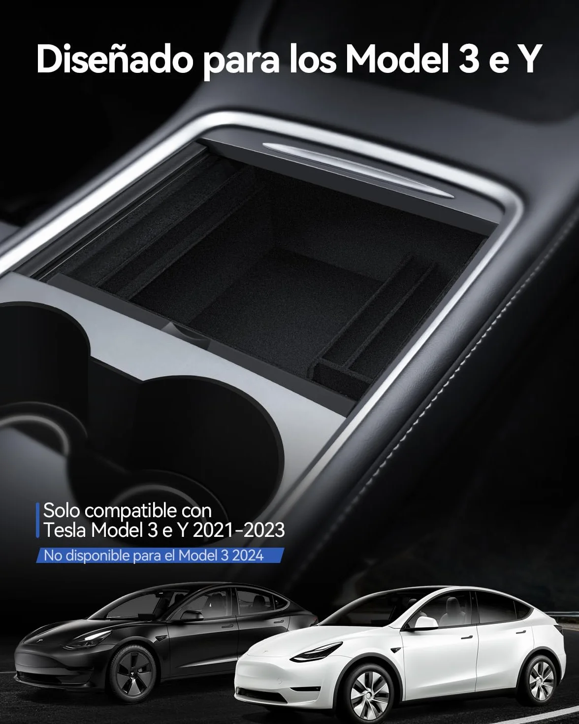 Organizer para Tesla Model Y 2021-2024 y Model 3 2021-2023 Bandeja Organizadora de Consola Central, Caja de Almacenamiento Cajón Oculta Accesorios para Tesla Model Y Model 3