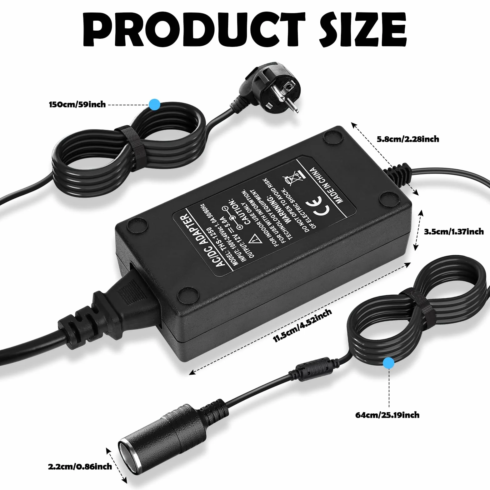 Adaptador Mechero Coche a Enchufe, 5A/60W Transformador 12V a 220, Convertidor 12V 220V, con Encendidor de Cigarrillo de Coche, para Nevera de Coche, Inflador de Neumáticos, Aspiradora de Coch