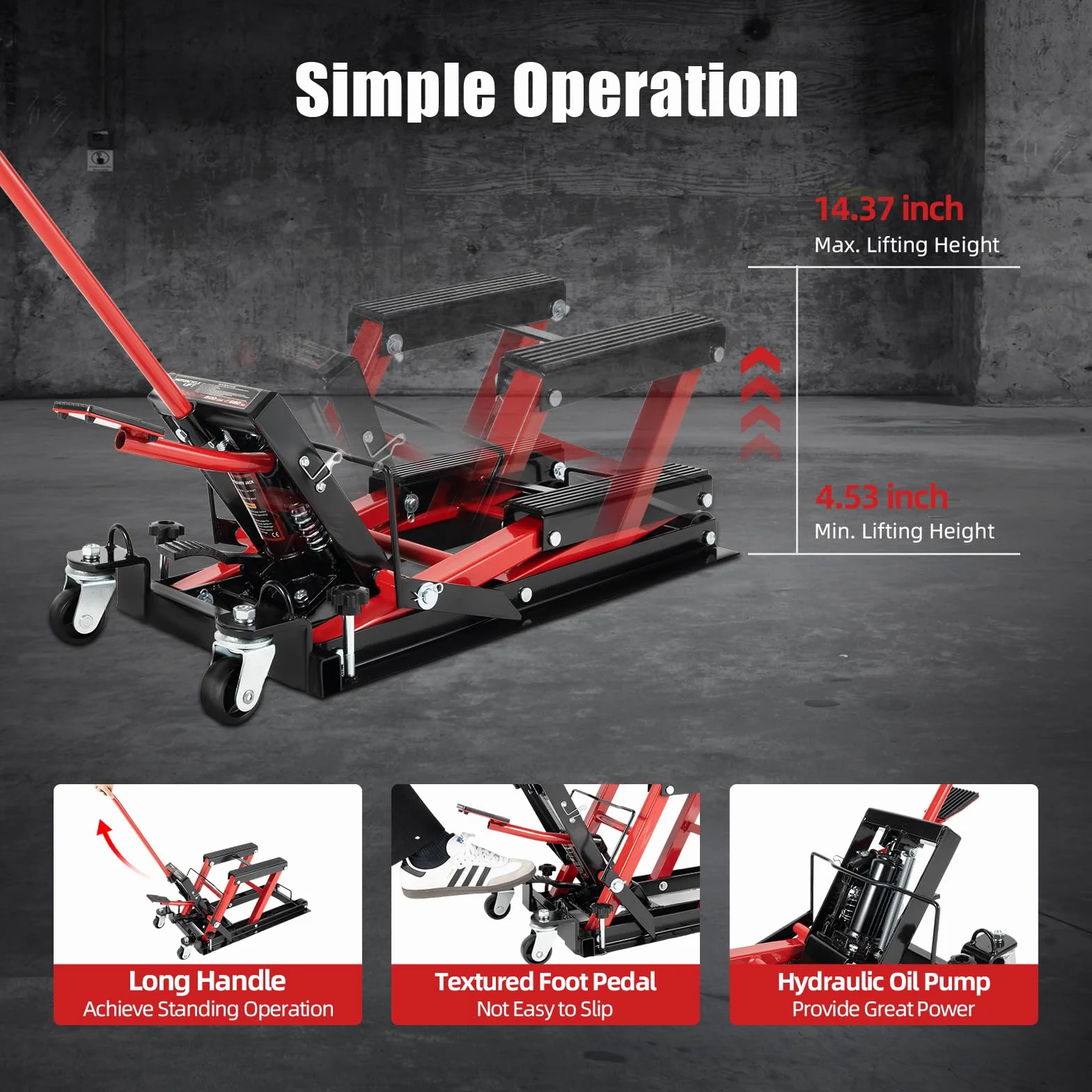 Elevador hidráulico para motocicleta, 680 kg, elevador hidráulico, con fundas protectoras, mantenimiento hidráulico de motocicletas, ATV, quad, plataforma elevadora hidráulica