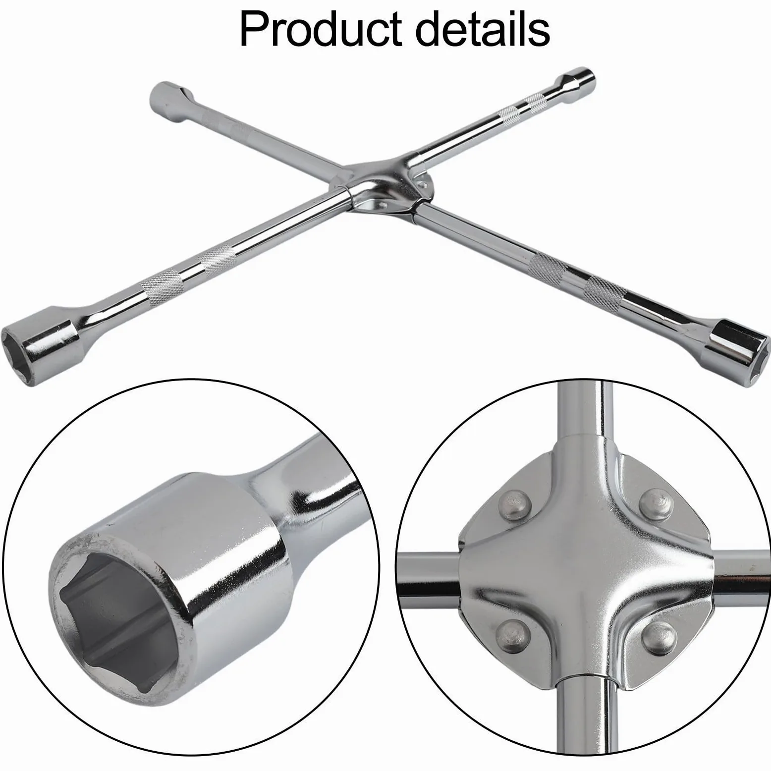 Llave de rueda cruzada de cuatro vías de grado industrial con enchufe de 17 mm, 19 mm, 21 mm, 23 mm, para extracción de tuercas de neumáticos de coche, para la colección en carretera (20 pulgadas)