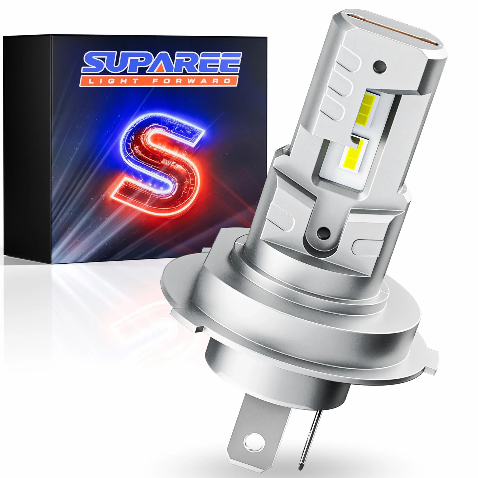 SUPAREE Bombilla LED H4 Motocicleta Bombilla H4 LED Moto Lampara LED Moto para Faro de Moto Hi/Lo 6000K 600% 8000LM 25W 12v/24v 1:1 Mini Size Plug y Play 1 Pc