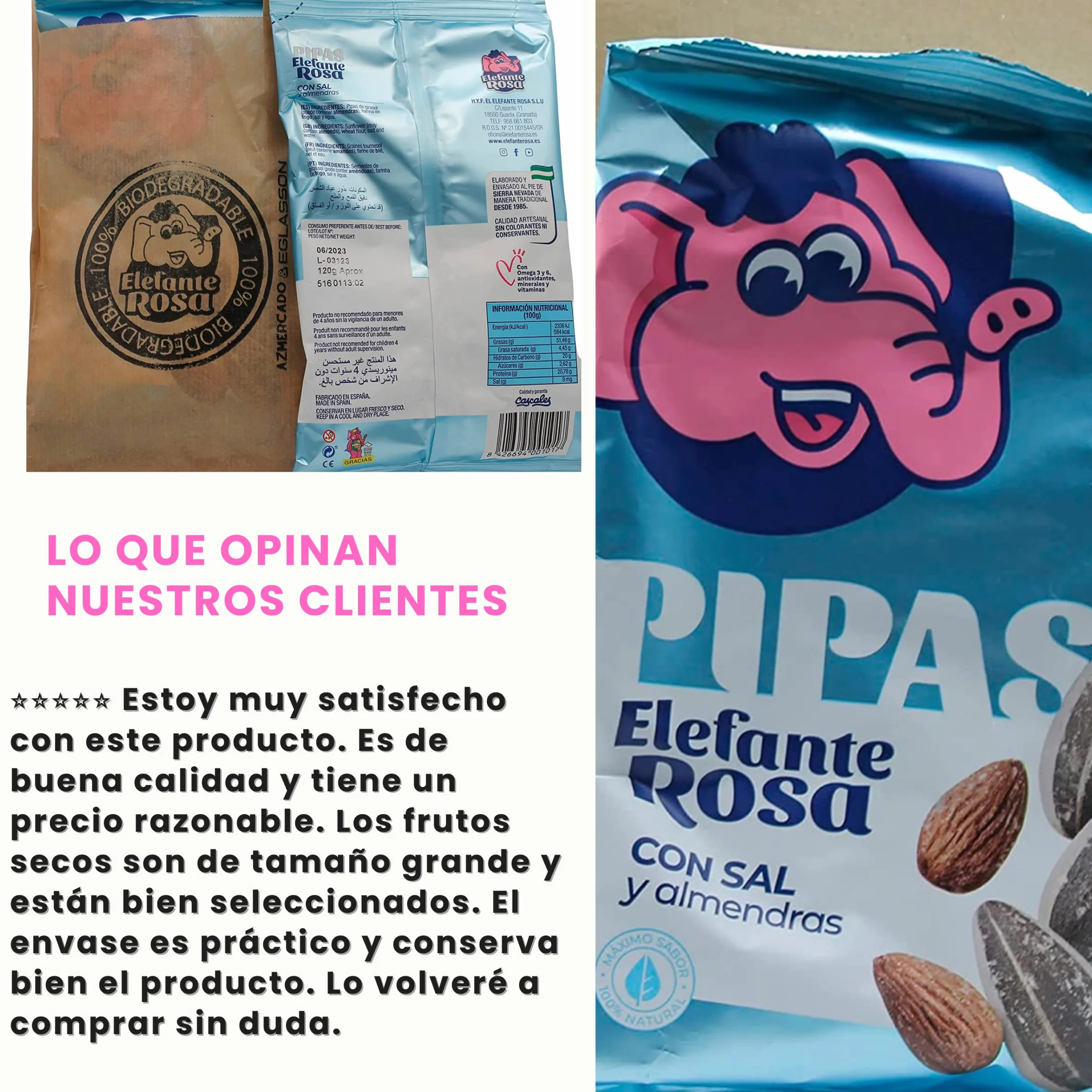 El Elefante Rosa Pack Especial 19 Bolsas Pipas Girasol Revoltillo Frutos Secos Almendras Tostadas Aperitivo