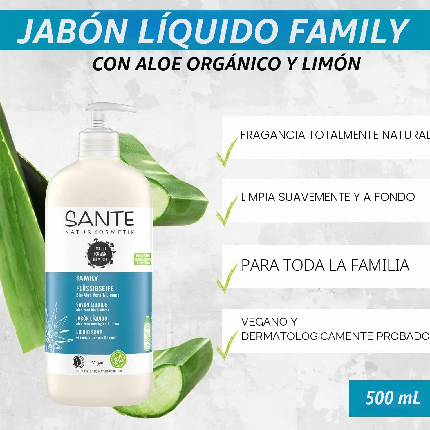 Sante Naturkosmetik Żel pod prysznic organiczny aloes cytryna dozownik 500 ml