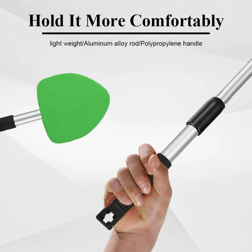 Herramienta de limpieza de parabrisas, limpiador de ventanas de coche, limpiador de parabrisas con 4 almohadillas de microfibra lavables reutilizables y mango extensible, kit de limpieza