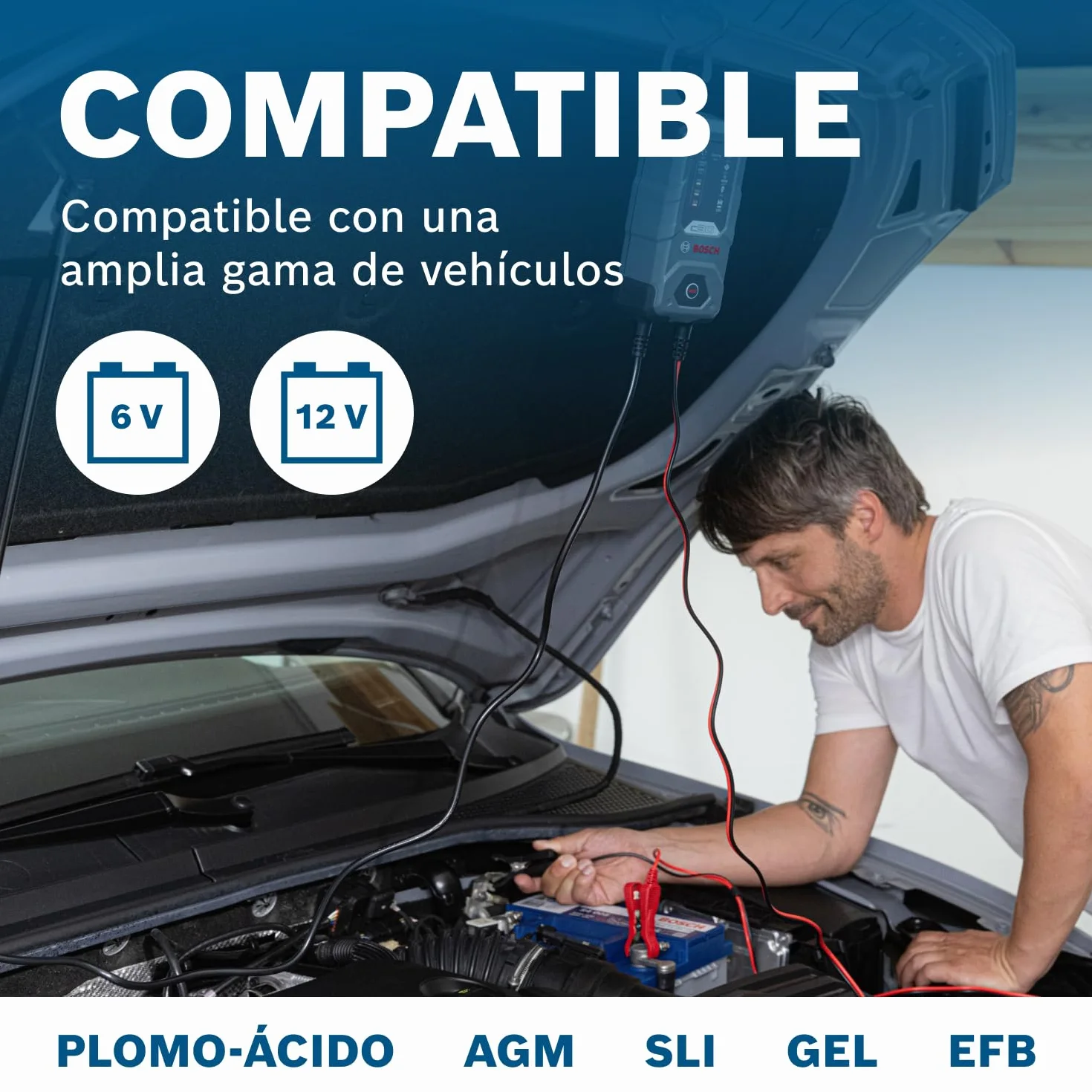 BOSCH Cargador de batería de Coche 3,8A para Coche Camiones Moto 0 189 911 030