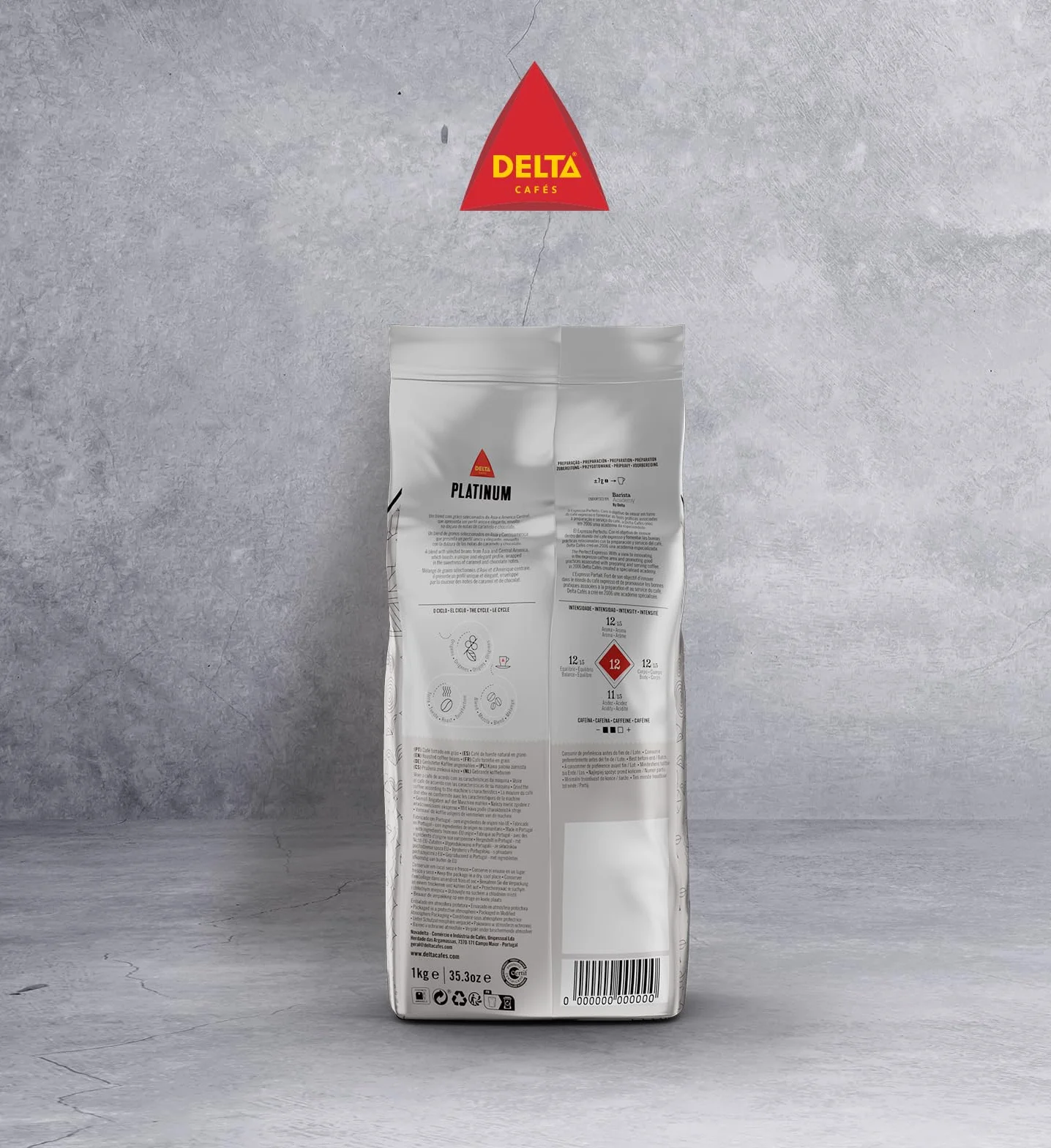 Delta Cafés Café en Grano Platinum 2x1 kg Intensidad 12 Mezcla Arábica Robusta Tueste Natural