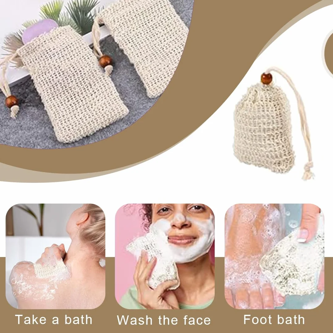 Bolsa De Jabón Orgánica De 3 Piezas De Sisal Natural Exfoliante