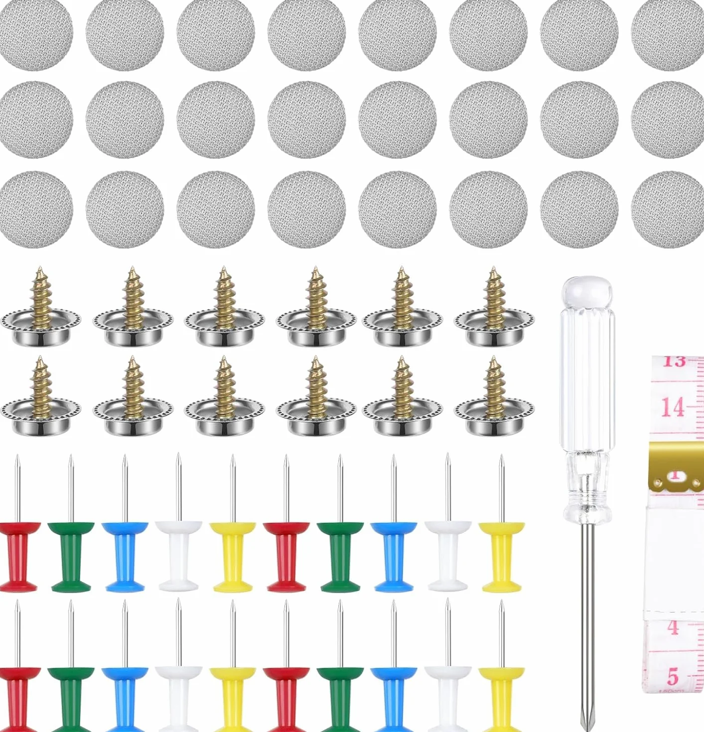Chinchetas Techo Coche, 72 Piezas Tela Botones Reparación Techo Coche, Kit Reparacion Techo Coche, Pasadores de Colores, Destornillador, Cinta Métrica, para Todos los Techos Coches Fijos (Gris)