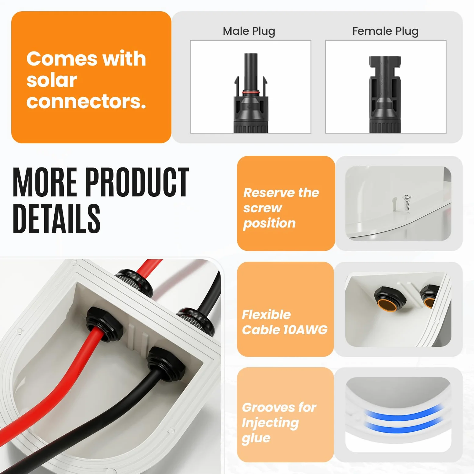 Prensaestopas de entrada de cable solar impermeable PV de múltiples longitudes con carcasa de policarbonato resistente a los rayos UV, incluye cinta de butilo para sistemas solares de caravana