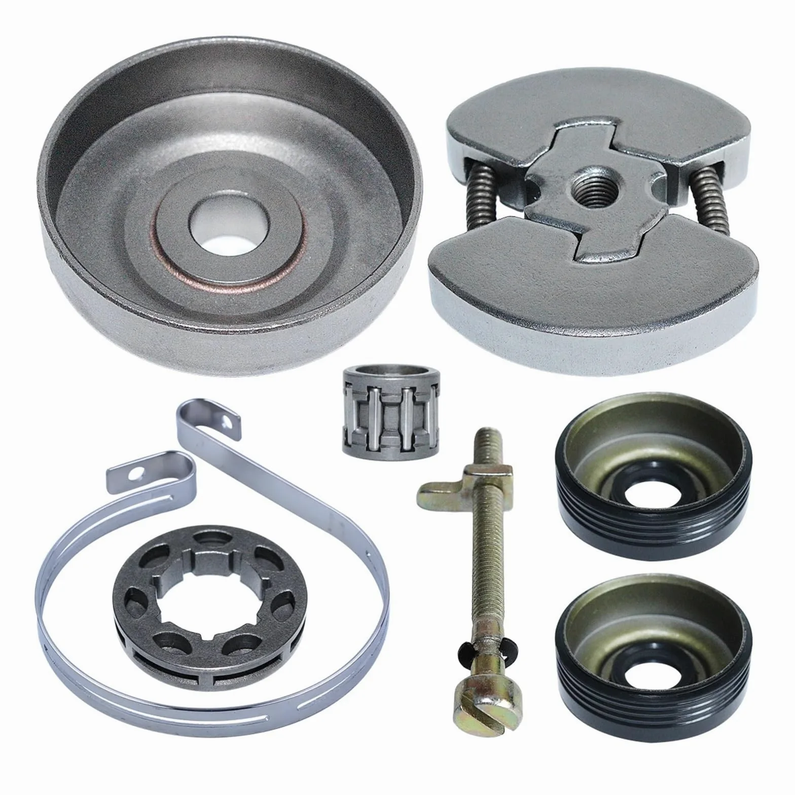 Kit de llanta de piñón de Tambor de Embrague de Repuesto 3/8/7t Compatible con motosierras 420, 390, 350, 351, 352, 370 y 371 con Sello de Aceite y Banda de Freno de Cadena.