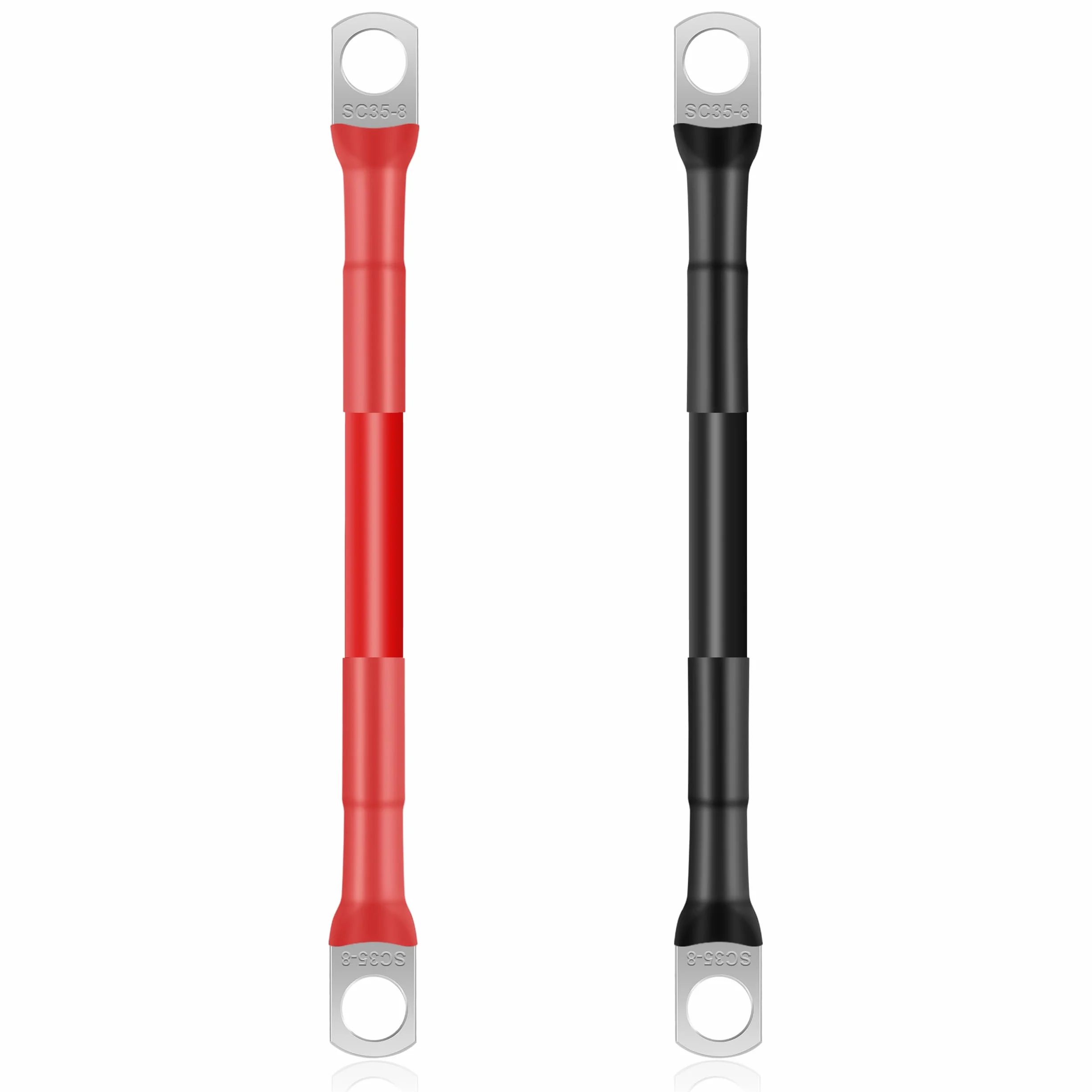 QIMEI-SHOP 2 Piezas Cable Bateria 15cm 35mm² Cable Inversor de Batería 12V 2AWG Cables de Batería con M8 Terminales de Anillo para Automóvil Camión Moto Solar Marino Negro y Rojo