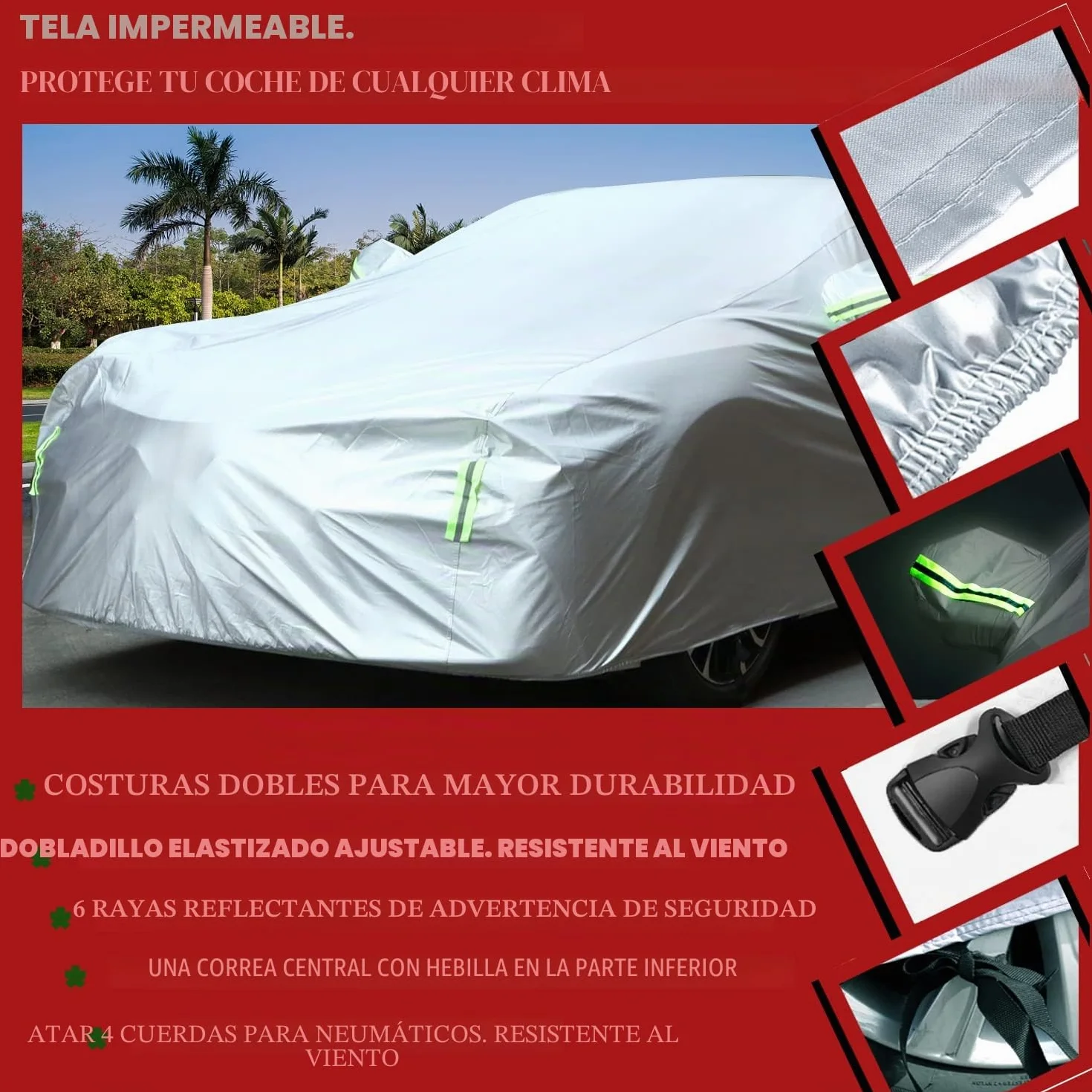 Funda de Coche Exterior Impermeable A Prueba de Polvo Nieve Protección UV para Hatchback Longitud hasta 430 cm
