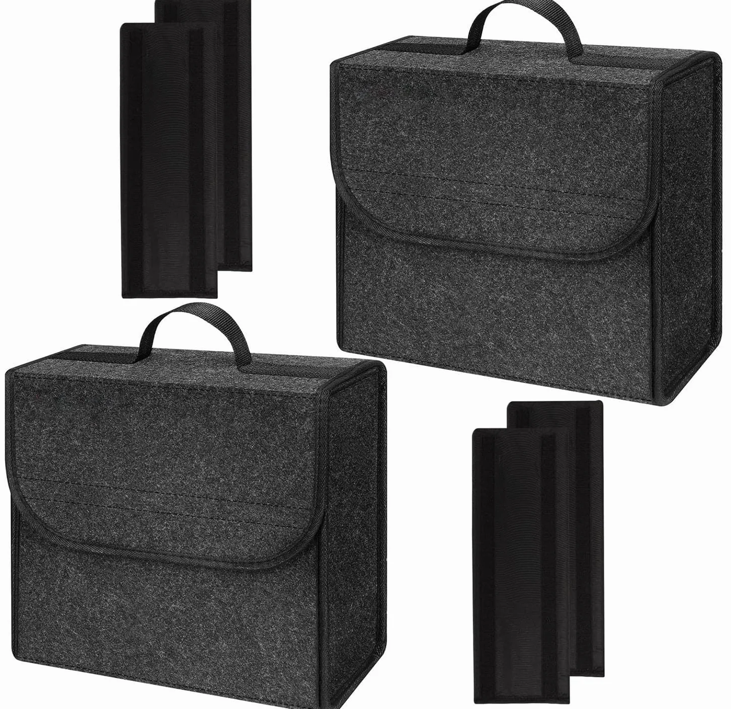 Einesin Organizador de bolsas para maletero de coche con paneles laterales reforzados para herramientas de emergencia, viajes, furgoneta, caravana, bolsa de fieltro en color negro, accesorios para el