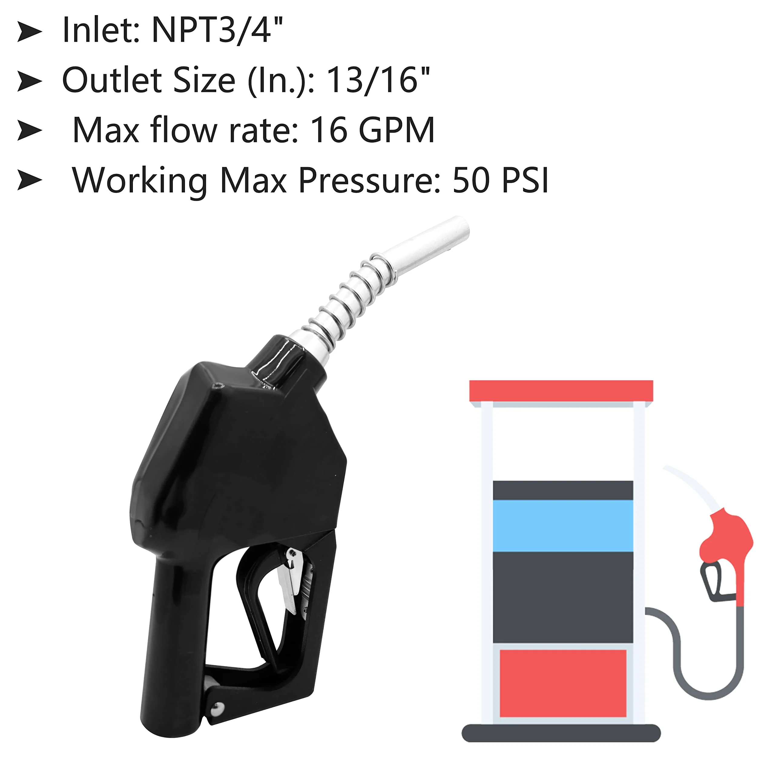 P03 Boquilla de combustible automática NPT negra de 3/4 pulgadas