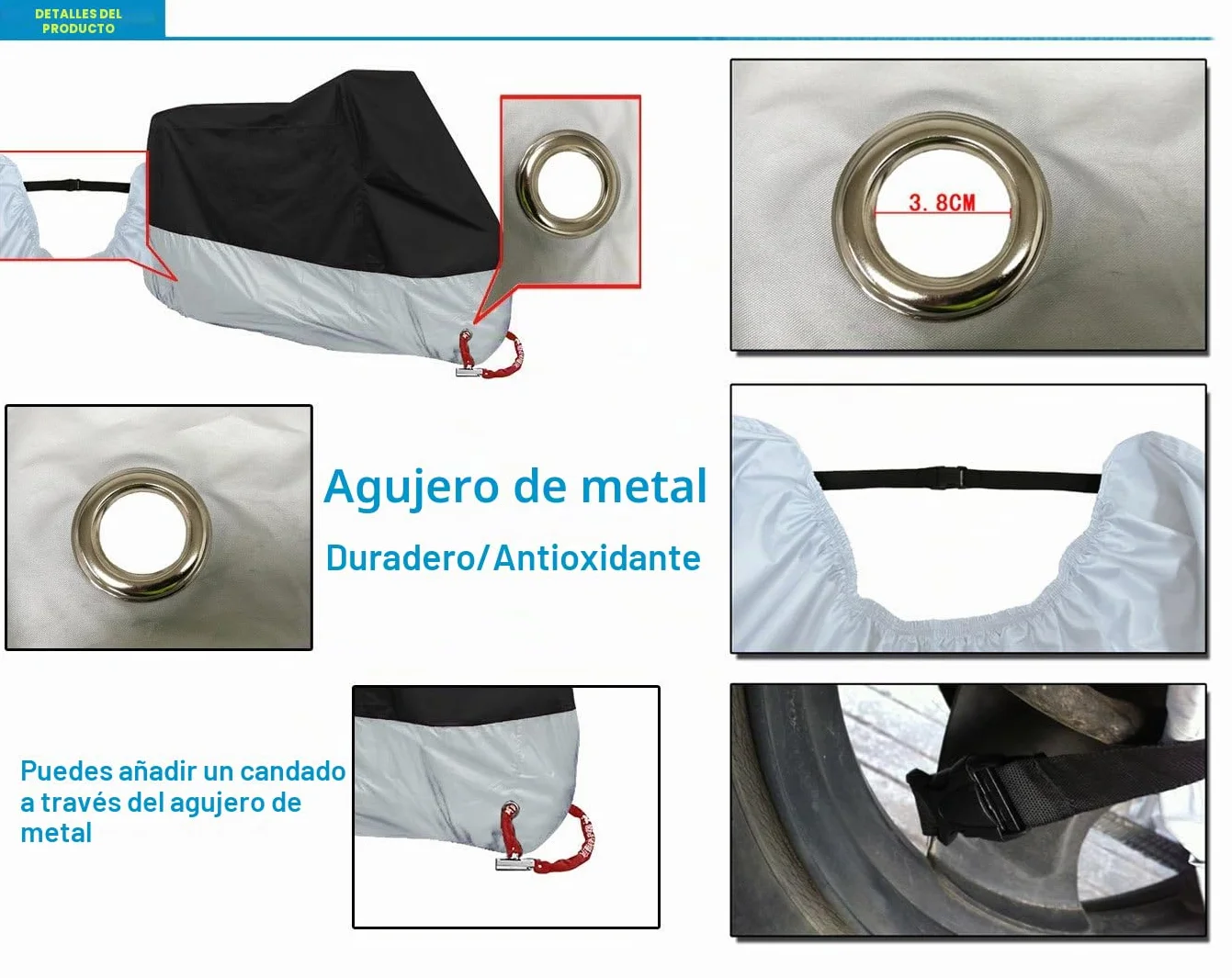 Funda para Moto 190T Cubierta 4XL Impermeable Agujeros de la Cerradura de Motocicleta Plateado y Negro Motorcycle Cover Talla XXXXL
