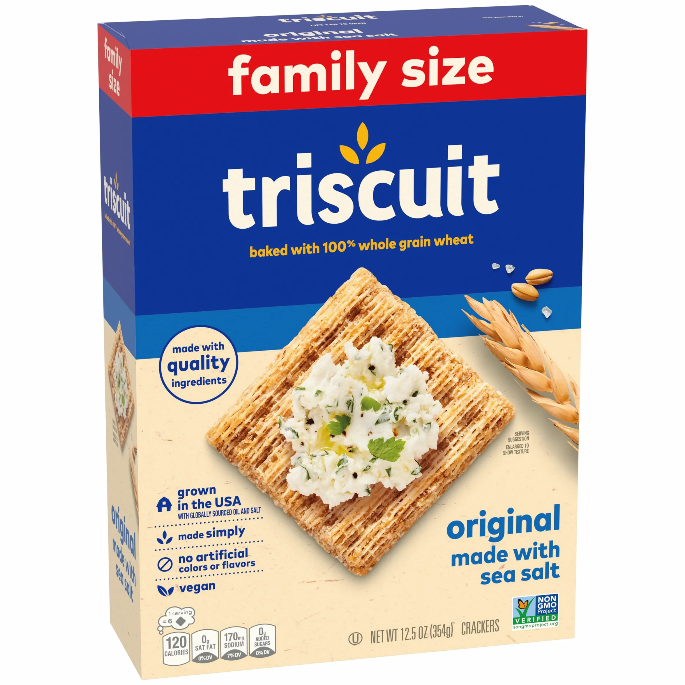 Original Whole Grain Wheat Crackers, Vegan, Family Size, 12.5 oz
