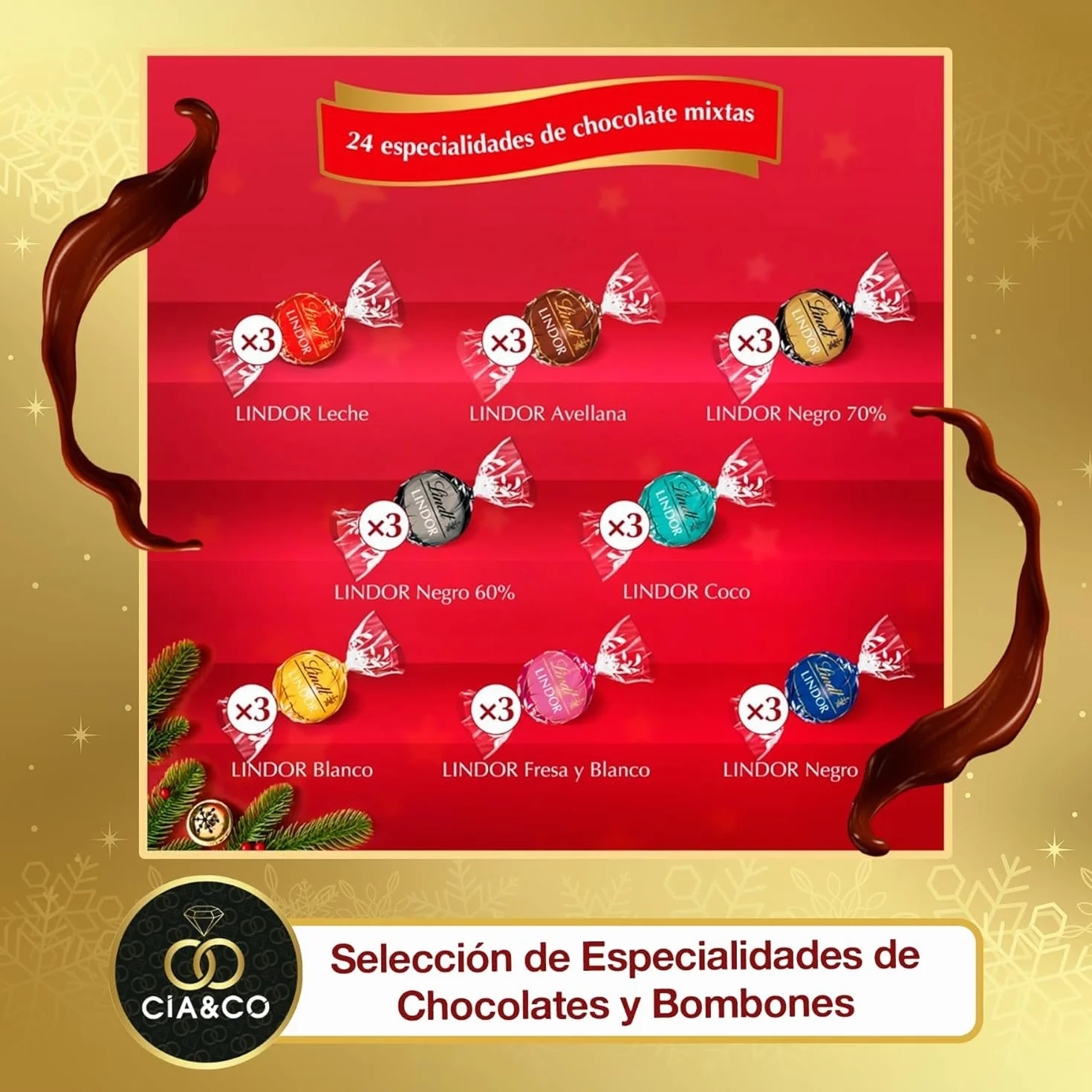 Lindt LINDOR Calendario de Adviento 2025 300 g 24 Bombones Chocolate Suizo Tarjeta Personalizable