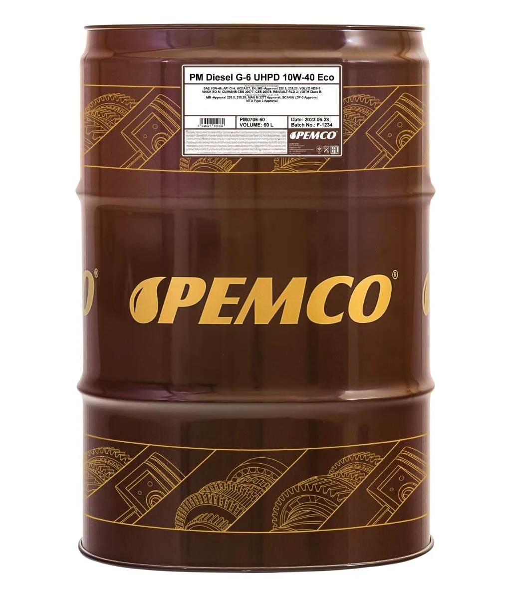 PEMCO Aceite de motor 10W-40 Truck UHPD Aceite sintetico ACEA E7 ACEA E4 API CI-4 API SL DIESEL G-6 Eco 60L Compatible con MERCEDES-BENZ Clase C T-modell S204 Clase E T-modell S212 Clase E Sedán W212