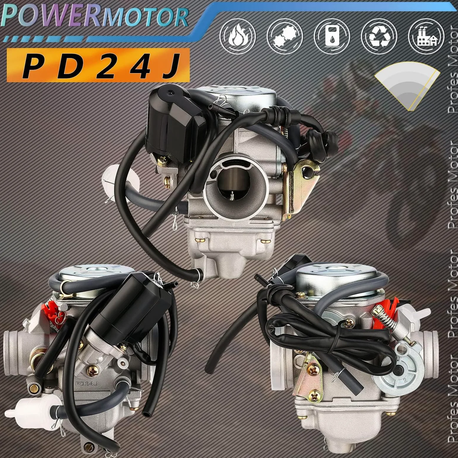PD24J Carburador para 4 tiempos GY6 125cc 150cc ATV Go Karts Scooter Ciclomotores QMJ/QMI157 QMJ/QMI152 - Diámetro de admisión del colector 24 mm PD24J Carb