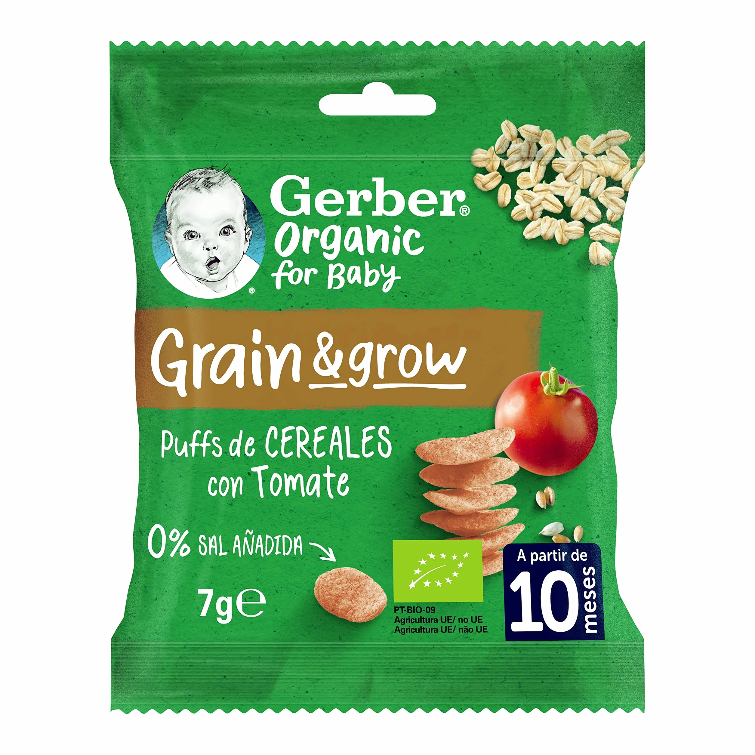 GERBER Organic Puffs Tomate Snack de Cereales para Bebés Bolsita 10x7g