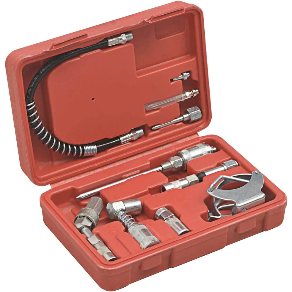 Mangloder - Juego de accesorios para engrasar (11 piezas, adaptador, extensiones y boquilla de aguja, para trabajos de lubricación en taller, garaje, coche, reparación, mantenimiento, montaje