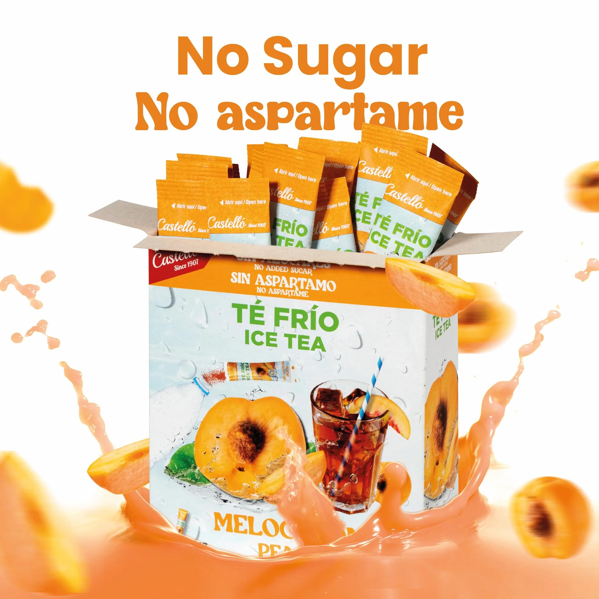 Castello Té Frío Zero Instantáneo Melocotón 15 Sobres 0 Calorías 0 Azúcar