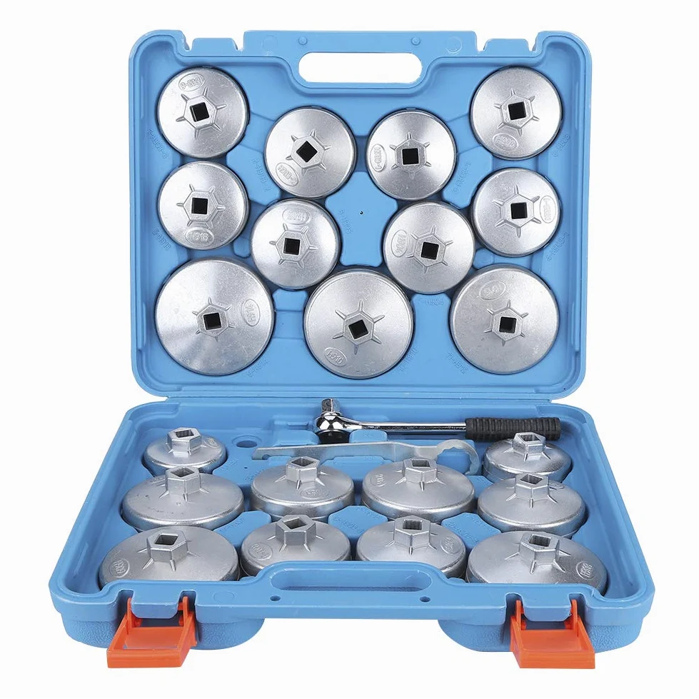 Aramox Juego de llaves para filtro de aceite, adaptador removedor de enchufe con llave, tipo taza de aleación de aluminio, 23 Uds.