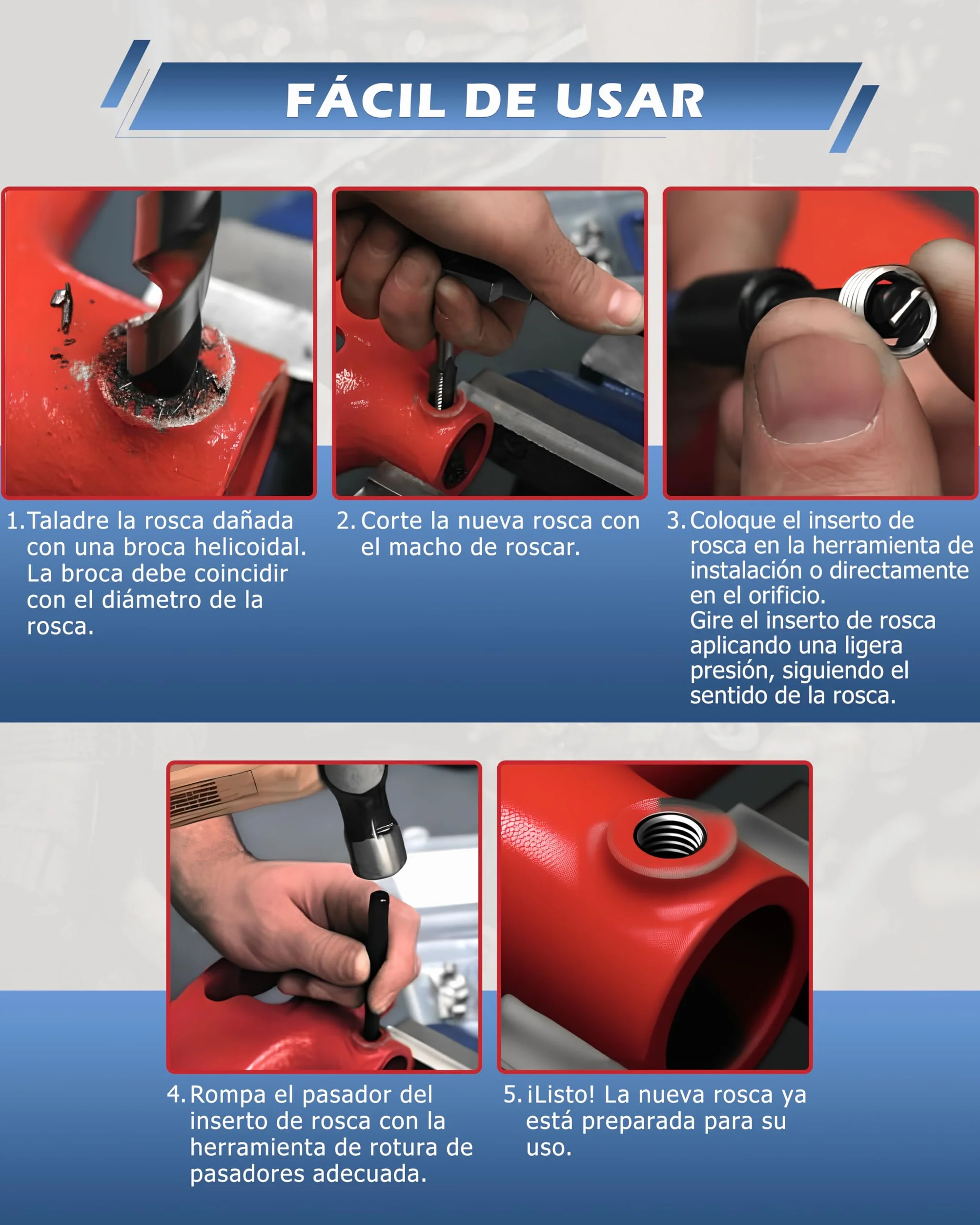 DAYUAN Juego de Reparación de Roscas Kit Helicoil 131 Piezas M5 M6 M8 M10 M12