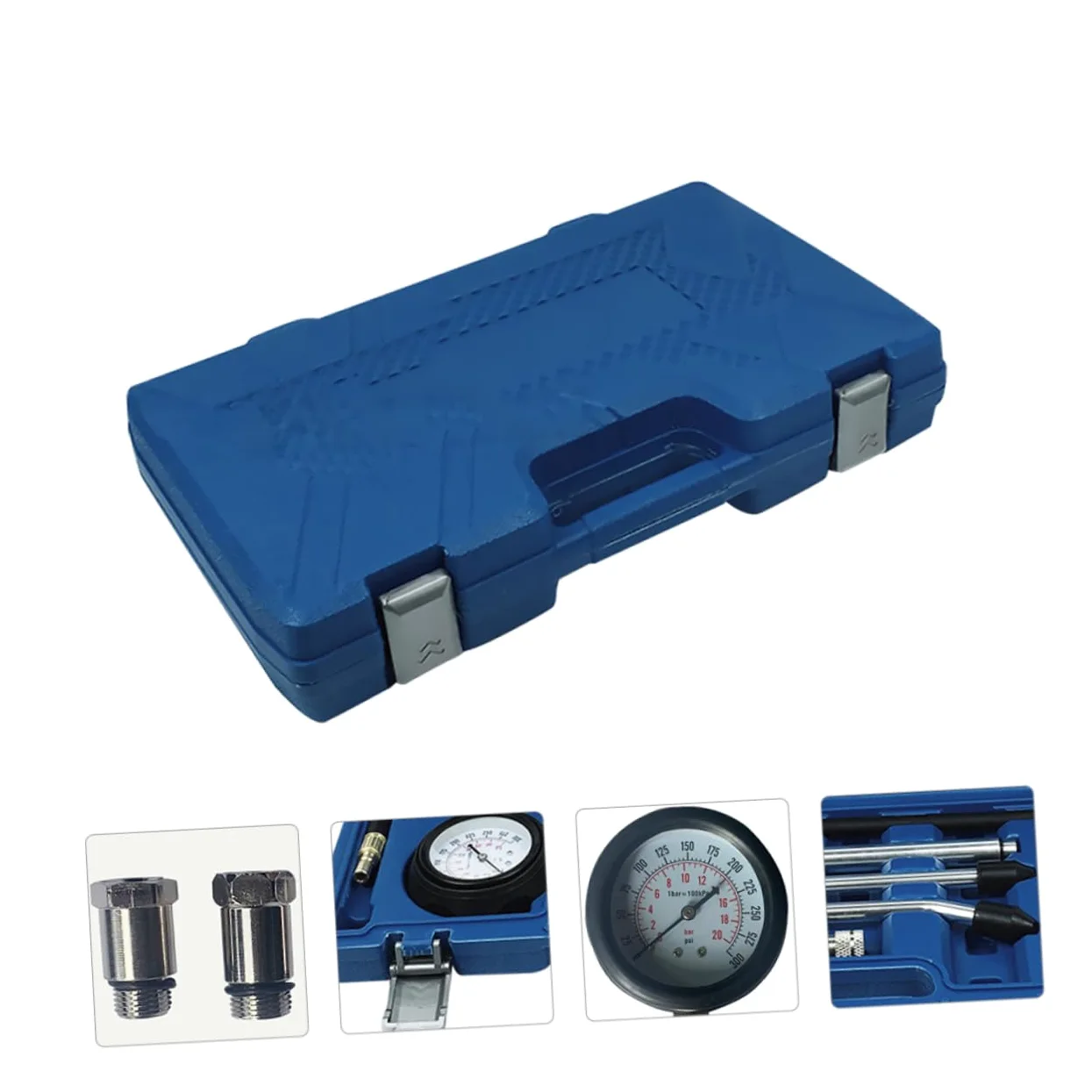 PartyKindom Kit Comprobador de Compresión para Motor de Gasolina, Medidor de Cilindro 0-300 Psi, Válvula de Retención y Adaptadores Roscados