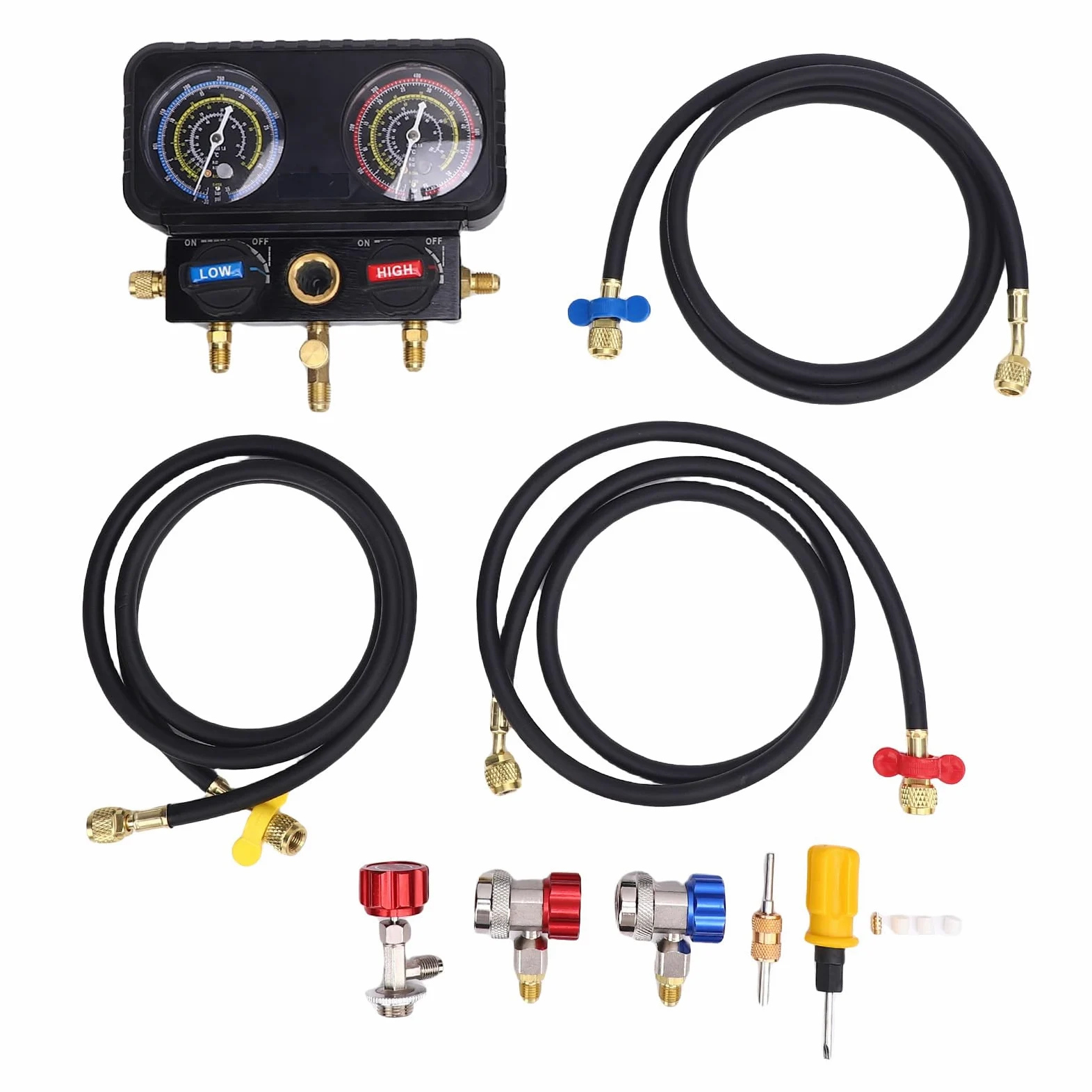 Jeffergarden Medidores de Refrigerante con Mangueras Juego de Colector de CA de Latón 500 PSI 800 PSI para R410A R32 R134A R22 Uso de Reparación de Aire Acondicionado y HVAC Automotriz