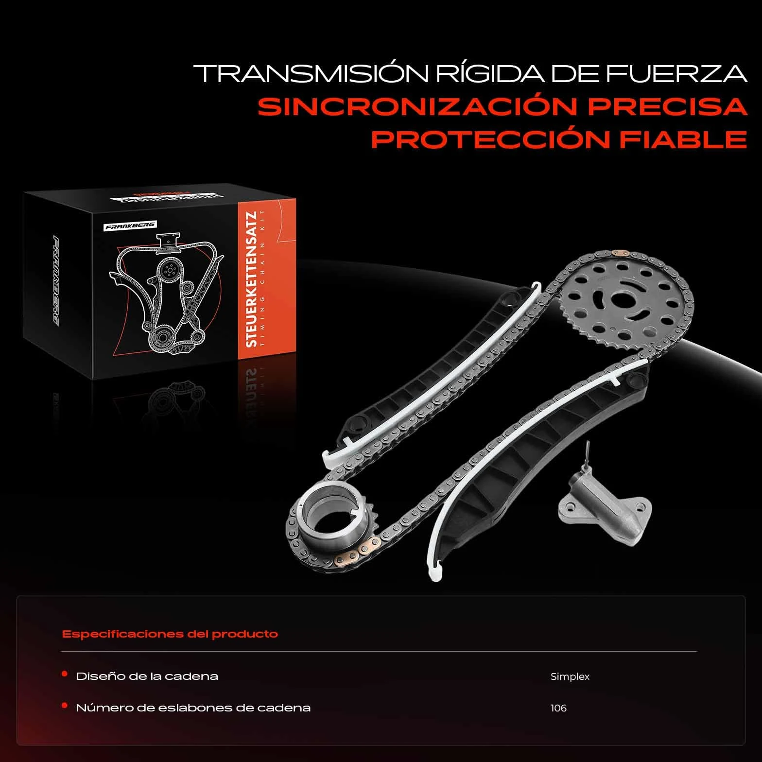 Frankberg Kit de cadena de distribución 6 piezas 8200918797 | Compatible con: Scénic III JZ0/1, Vivaro B Box X82, M.e.g.a.n.e IV Hatchback B9A/M/N, Plataforma/chasis Trafic III EC