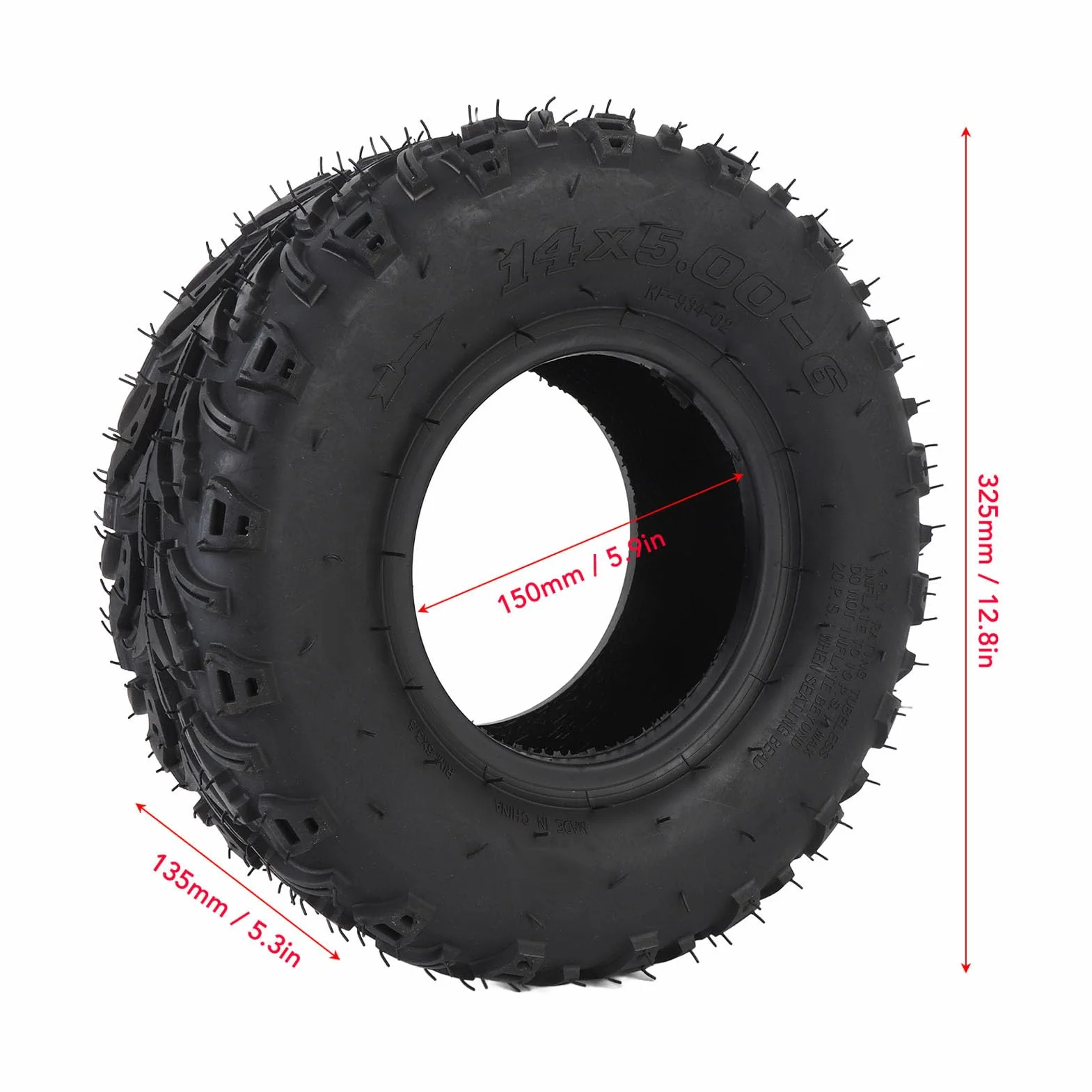 Keenso 14x5.00-6 Neumático, Neumático de Rueda Delantera con Aspiradora sin Cámara de Goma de Borde para la Mini Bicicleta de Carrito de Carretera ATV Quad Off